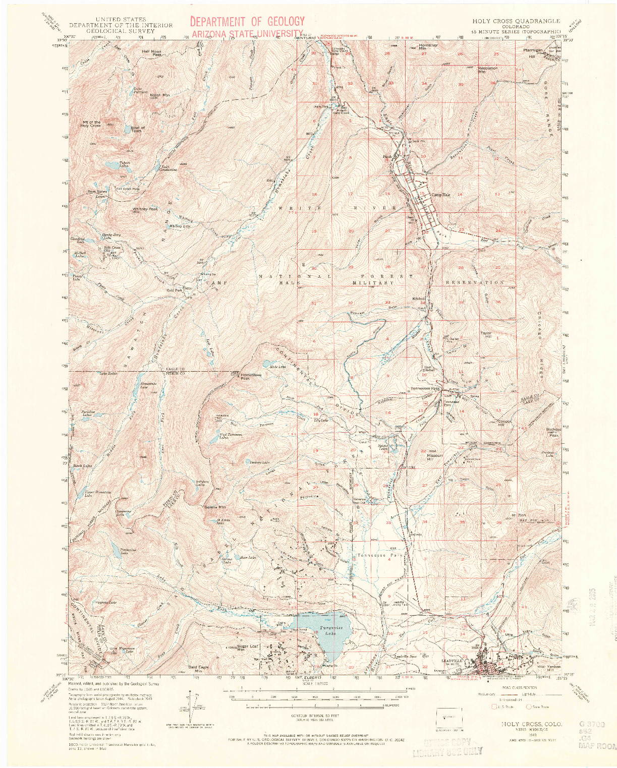 USGS 1:62500-SCALE QUADRANGLE FOR HOLY CROSS, CO 1949
