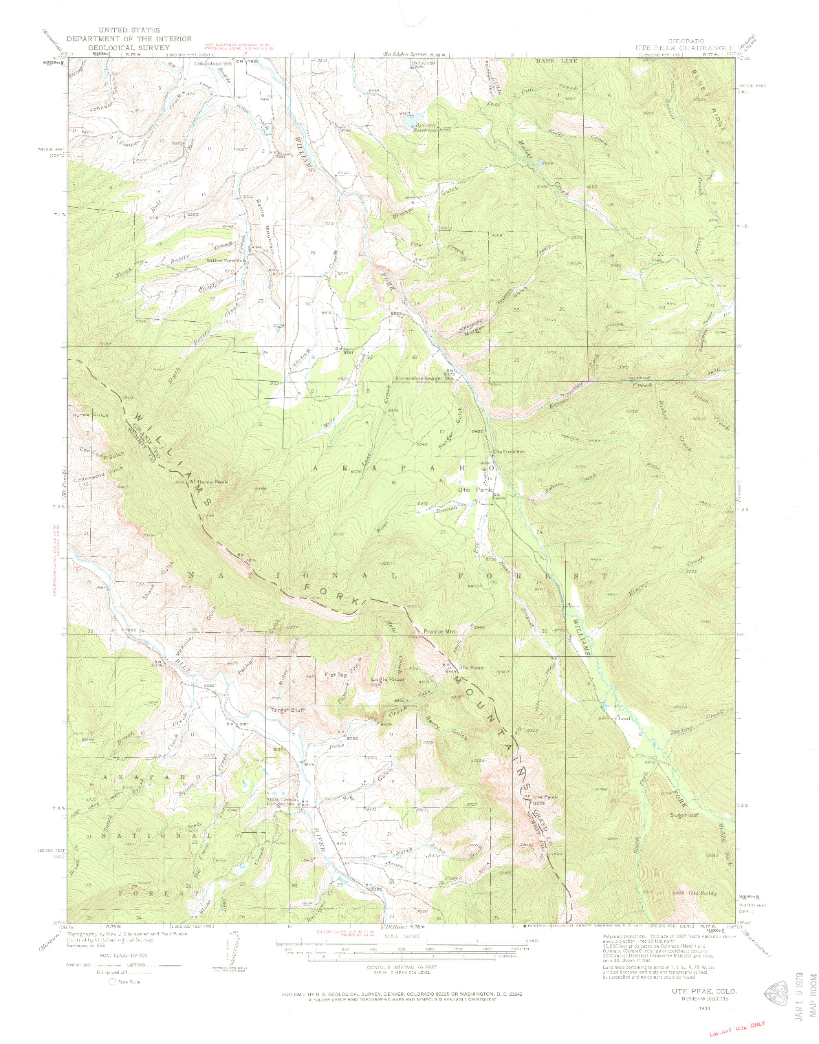 USGS 1:62500-SCALE QUADRANGLE FOR UTE PEAK, CO 1933