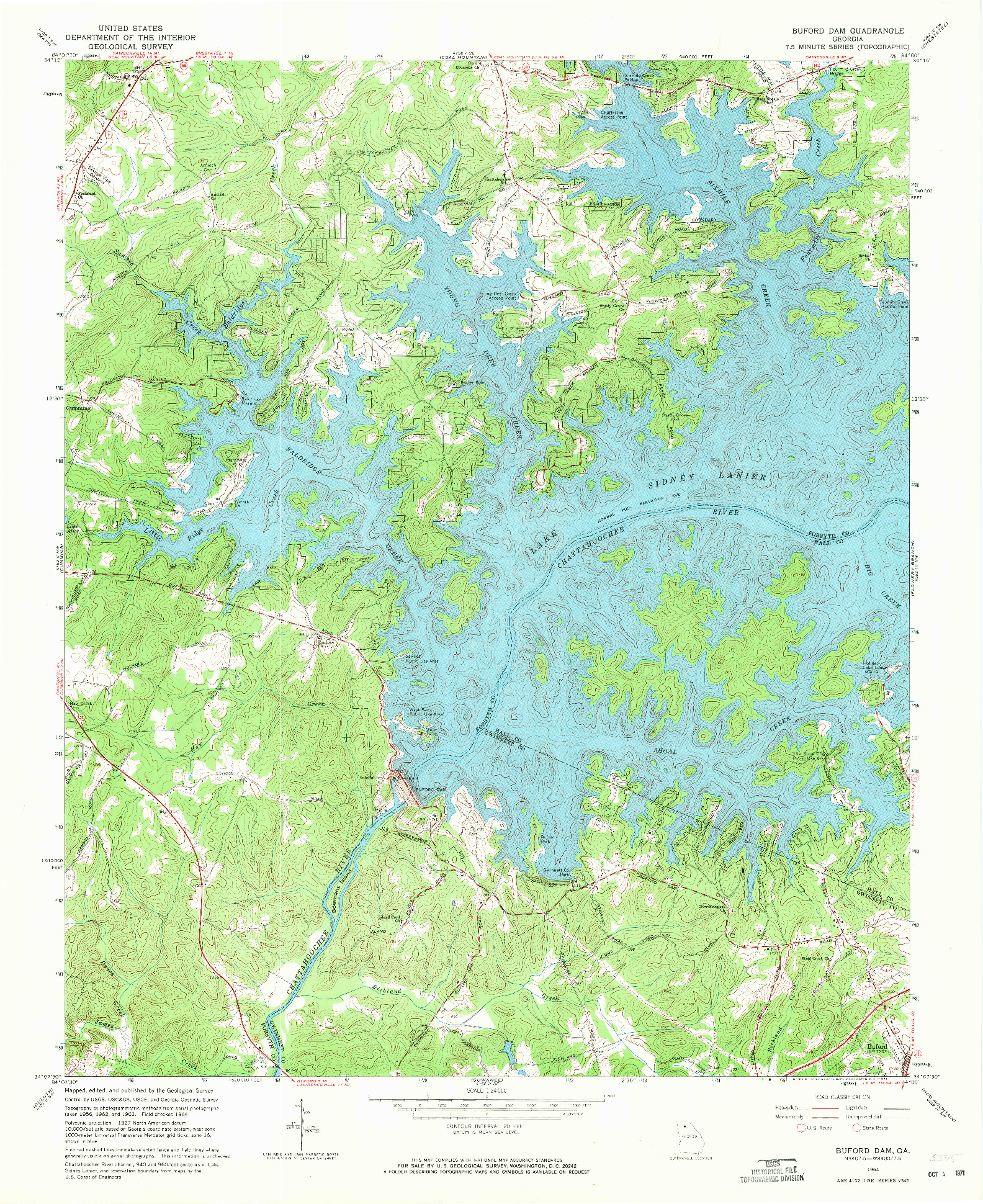 USGS 1:24000-SCALE QUADRANGLE FOR BUFORD DAM, GA 1964