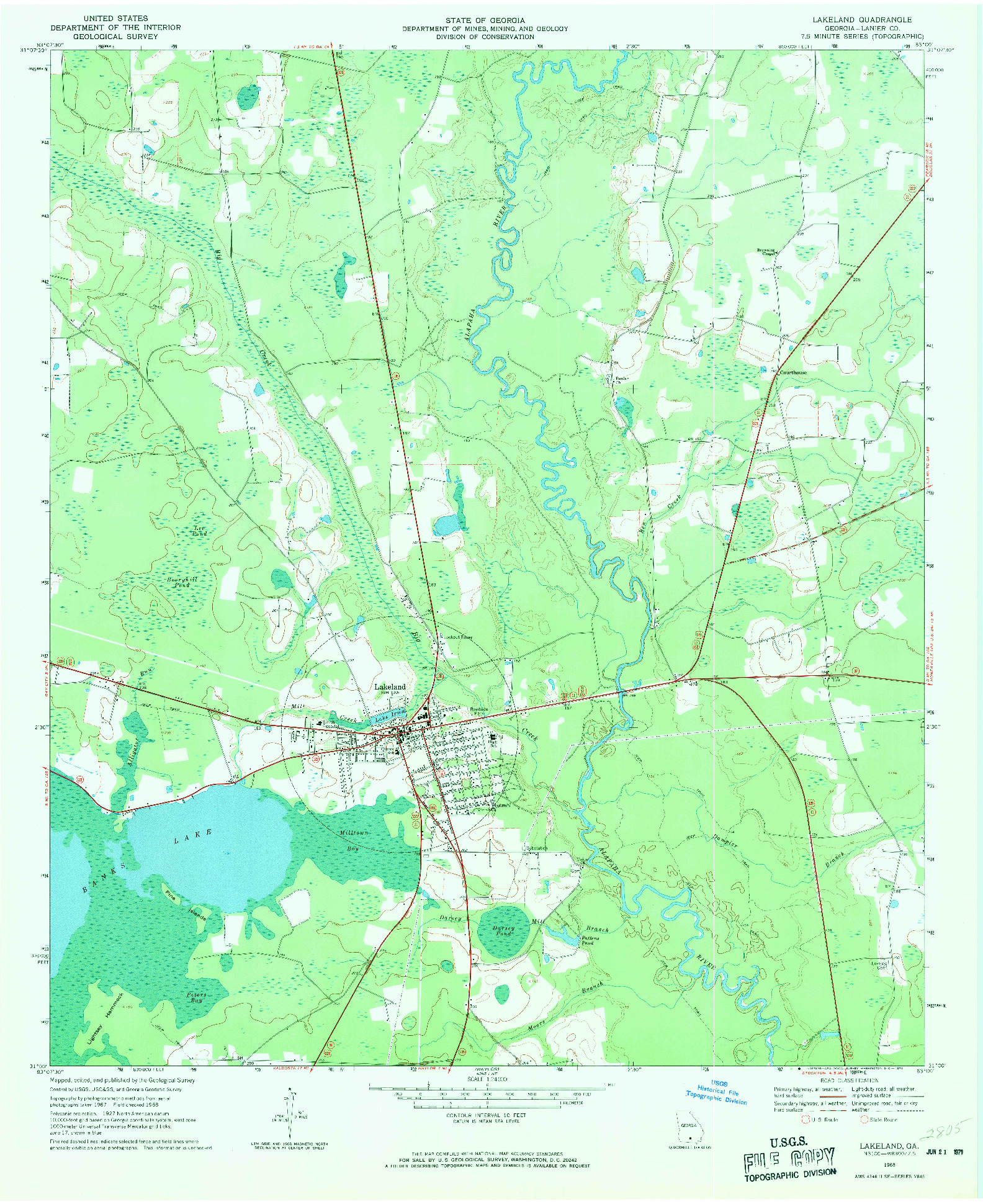 USGS 1:24000-SCALE QUADRANGLE FOR LAKELAND, GA 1968