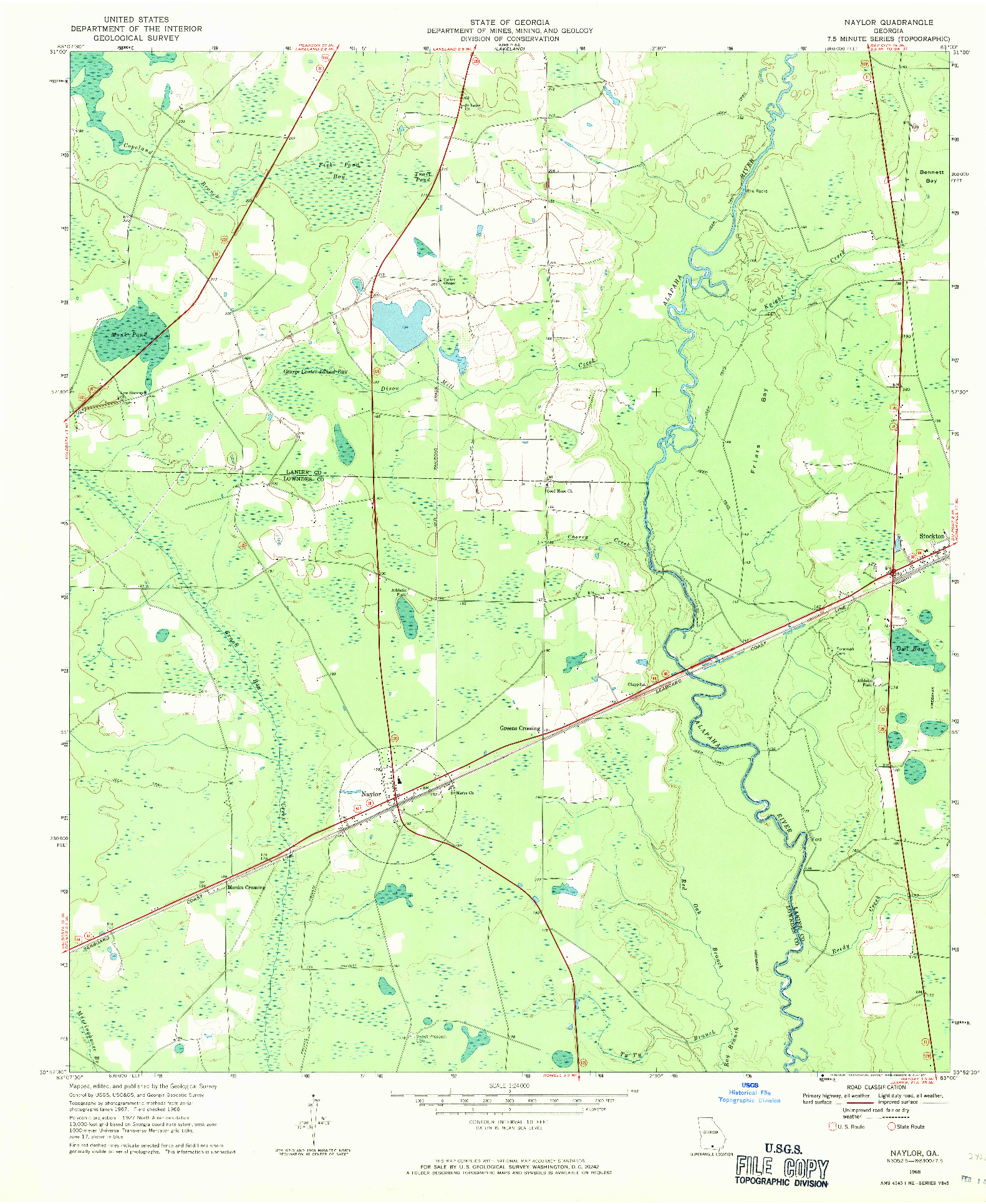 USGS 1:24000-SCALE QUADRANGLE FOR NAYLOR, GA 1968