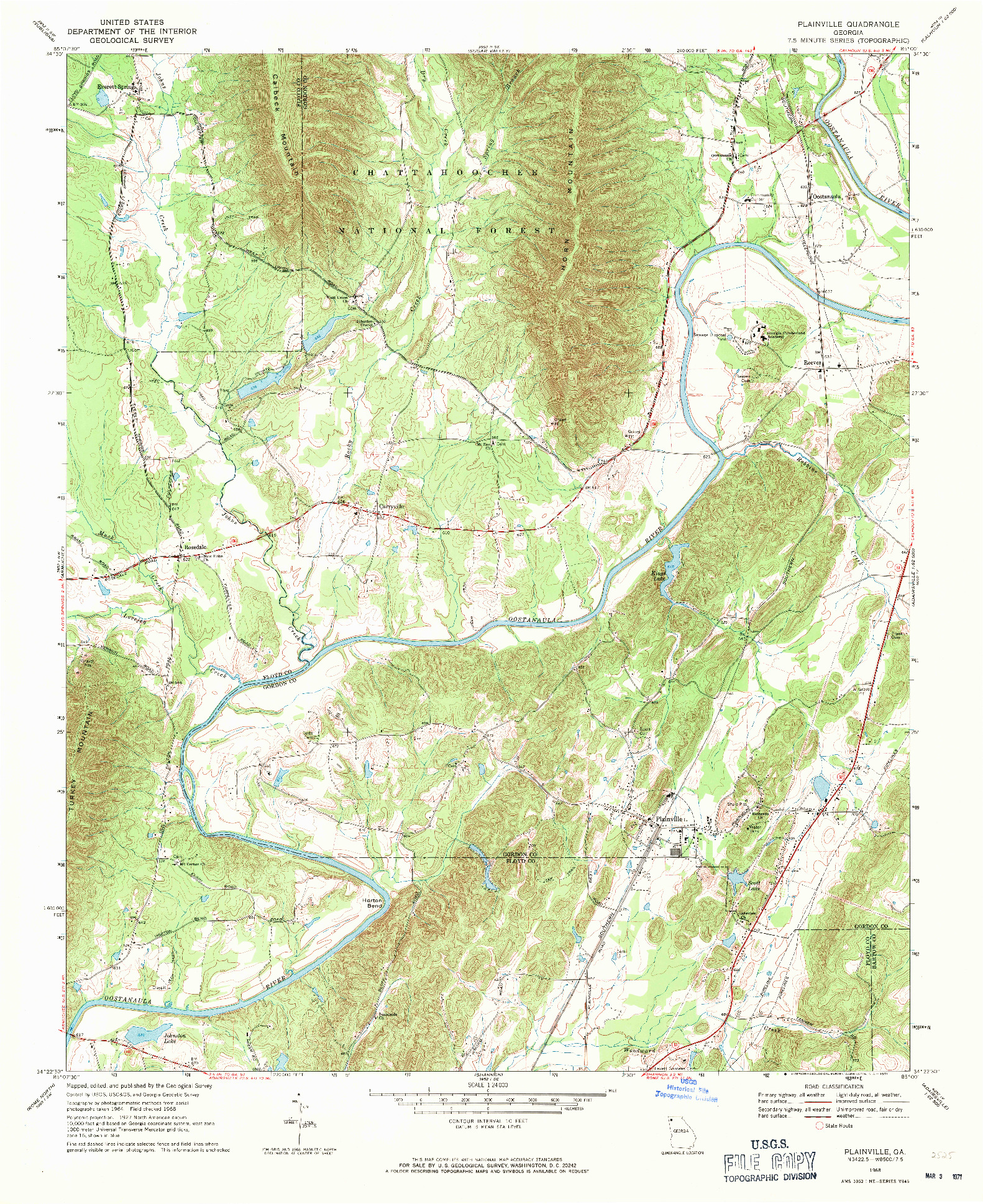 USGS 1:24000-SCALE QUADRANGLE FOR PLAINVILLE, GA 1968