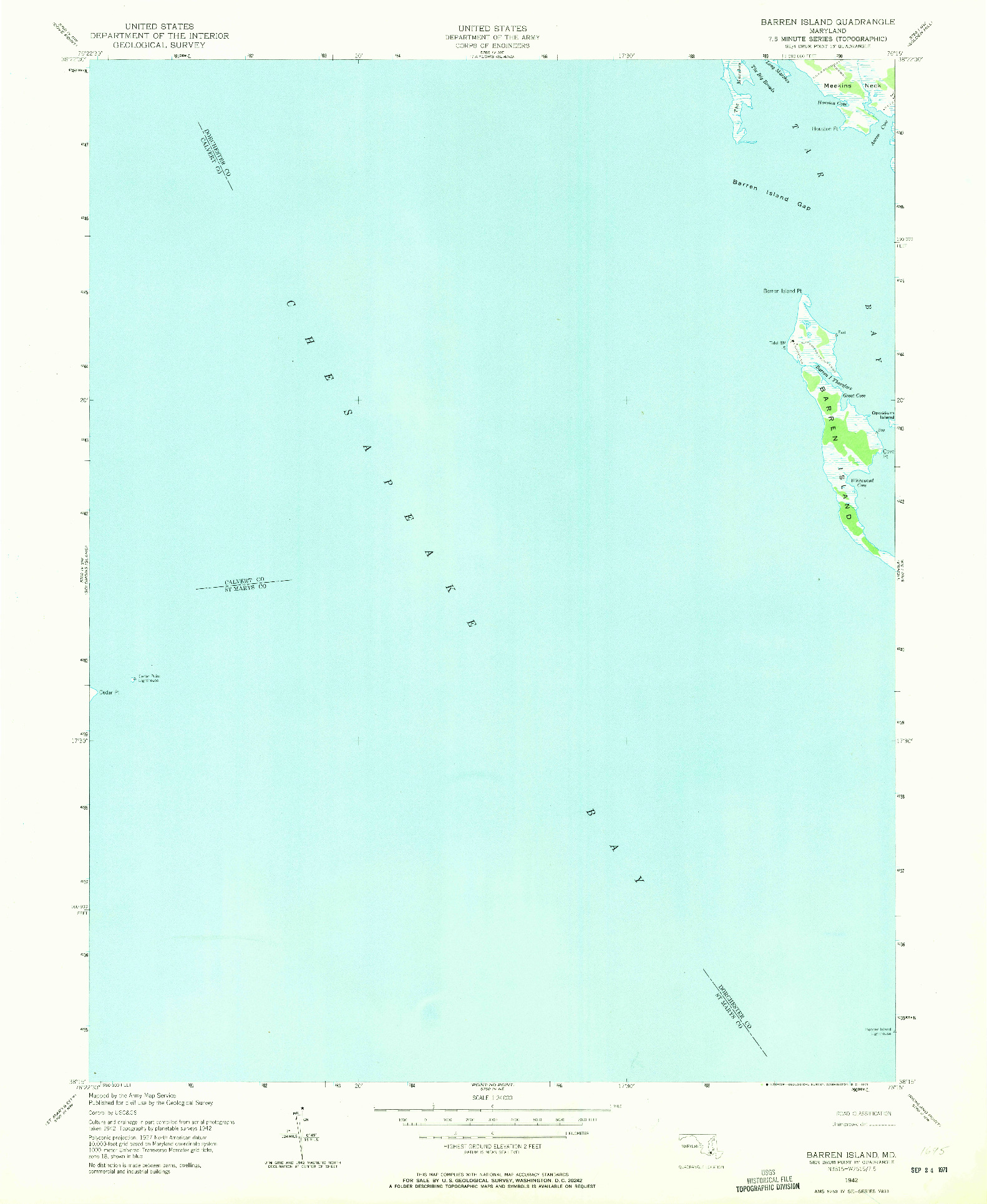 USGS 1:24000-SCALE QUADRANGLE FOR BARREN ISLAND, MD 1942