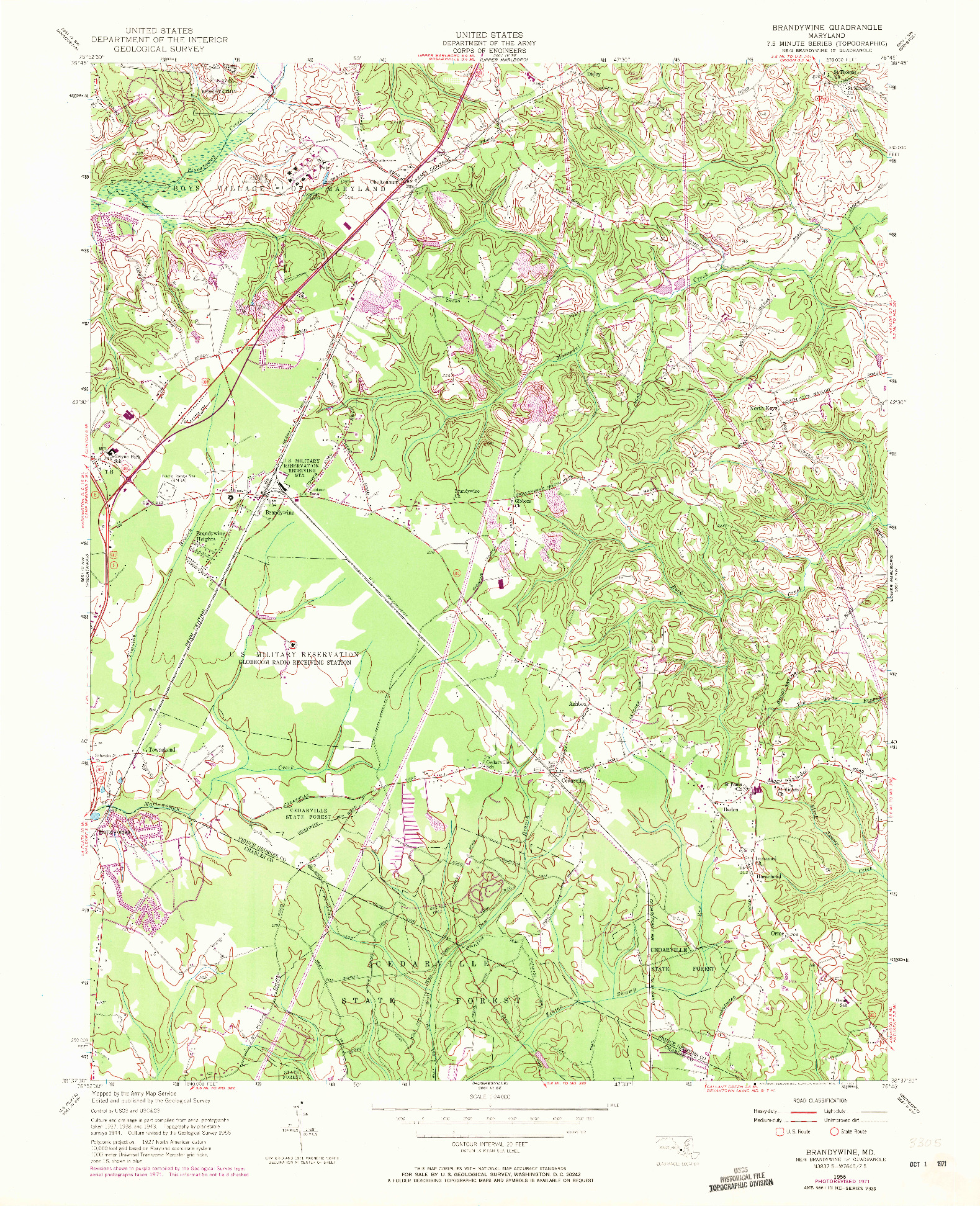 USGS 1:24000-SCALE QUADRANGLE FOR BRANDYWINE, MD 1956