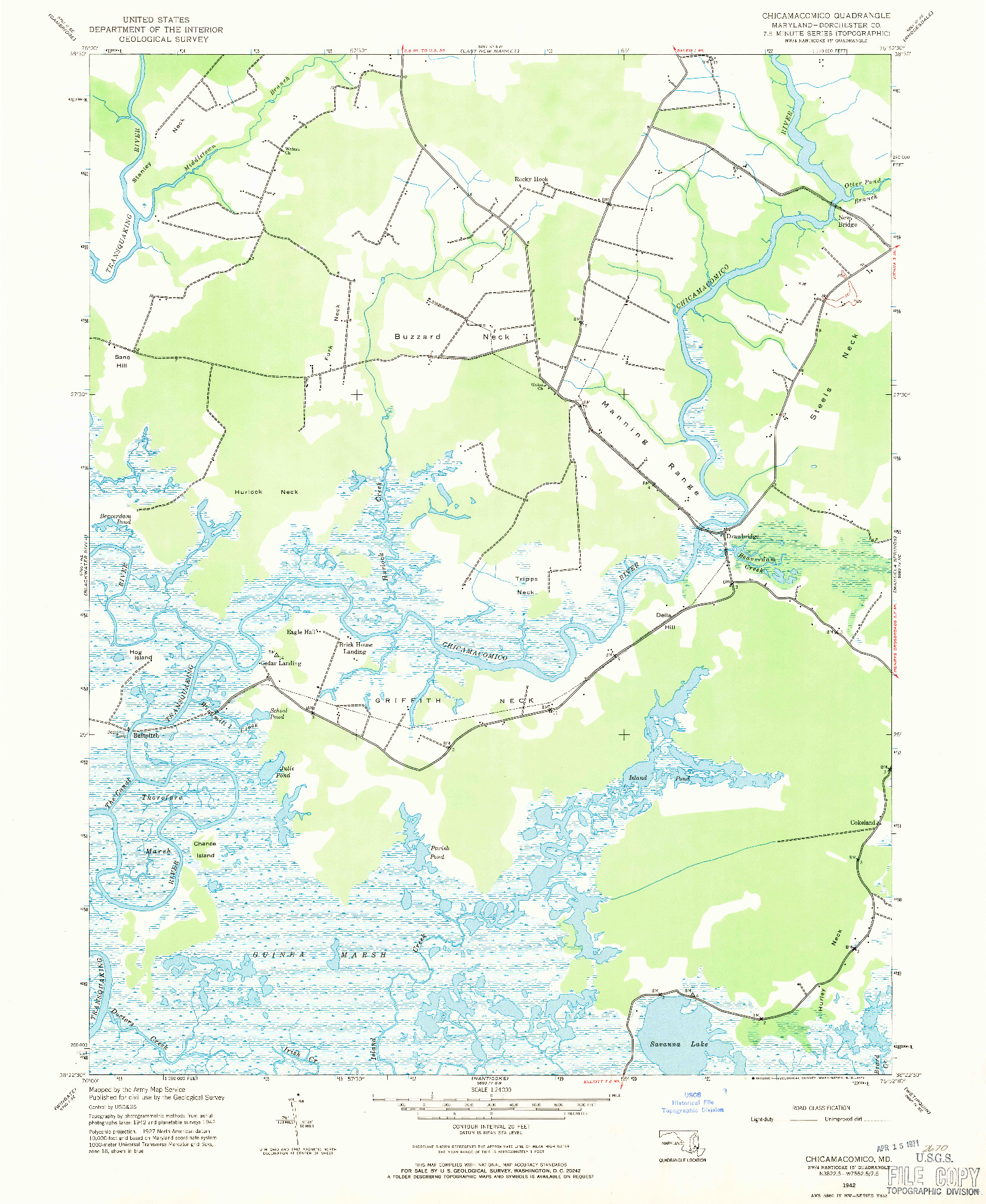 USGS 1:24000-SCALE QUADRANGLE FOR CHICAMACOMICO, MD 1942