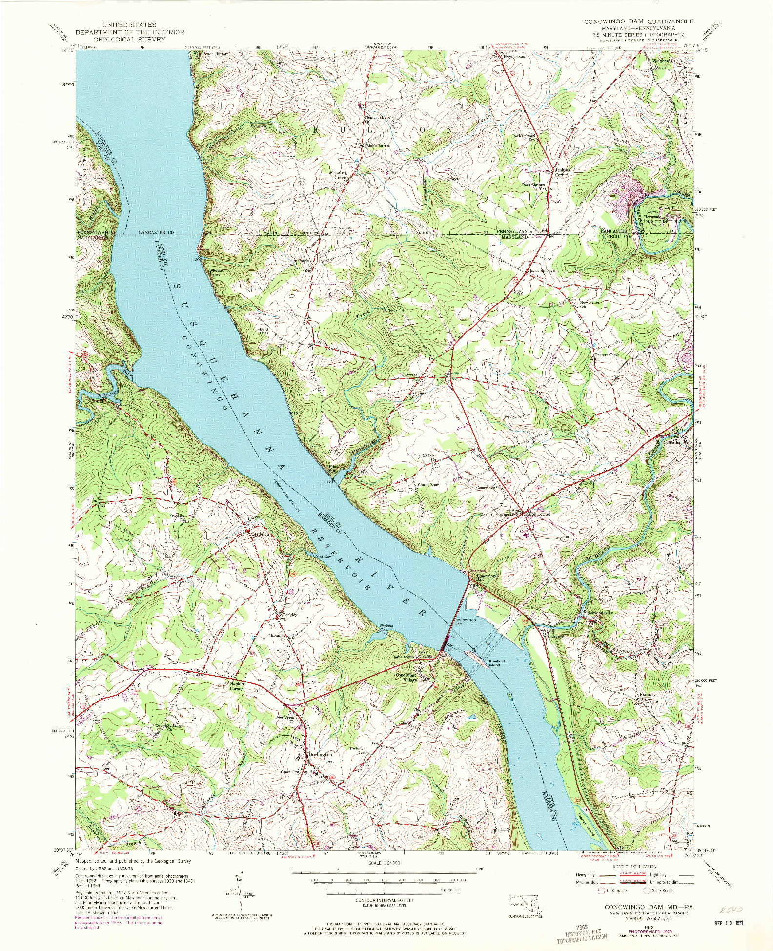 USGS 1:24000-SCALE QUADRANGLE FOR CONOWINGO DAM, MD 1953