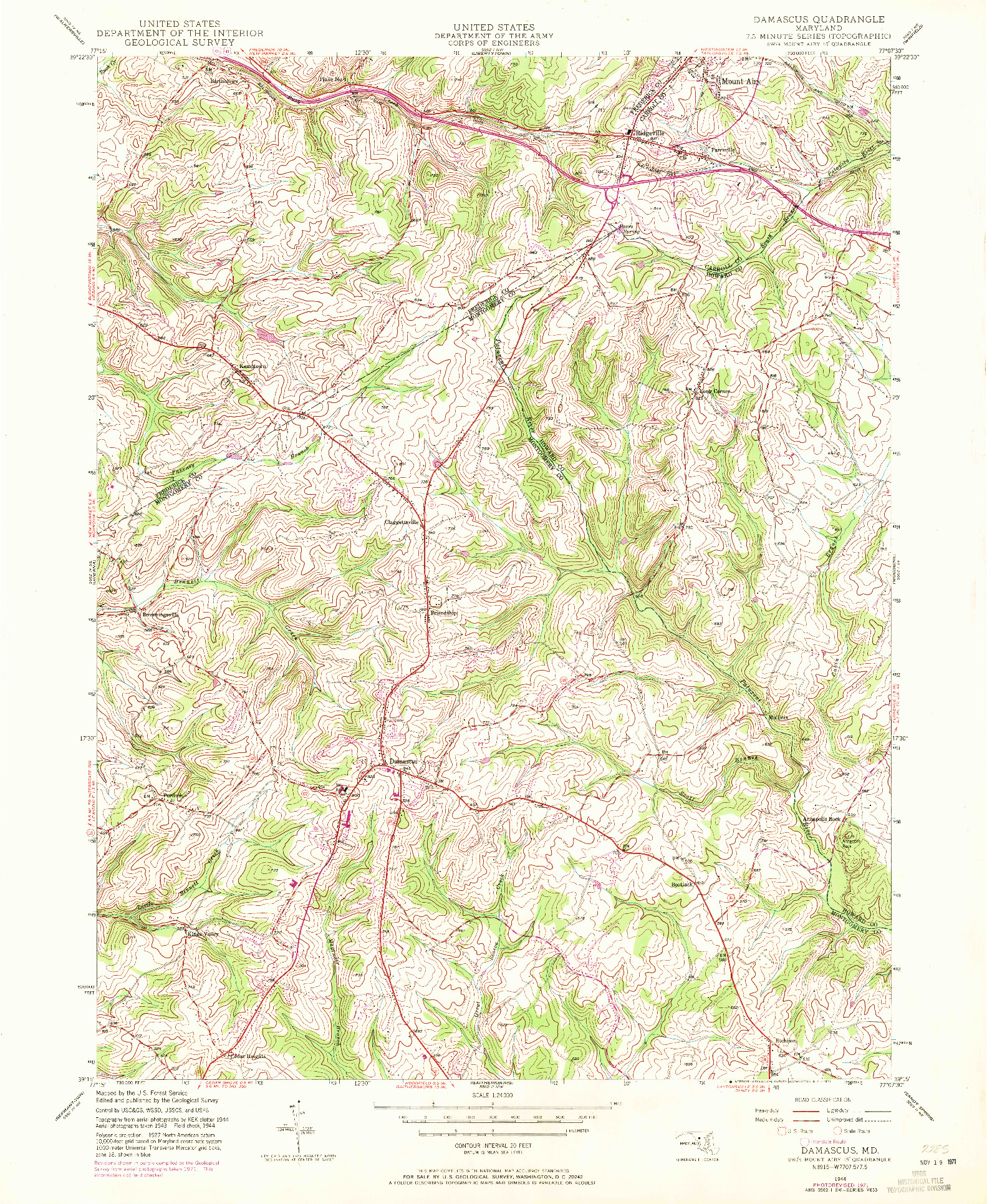 USGS 1:24000-SCALE QUADRANGLE FOR DAMASCUS, MD 1944