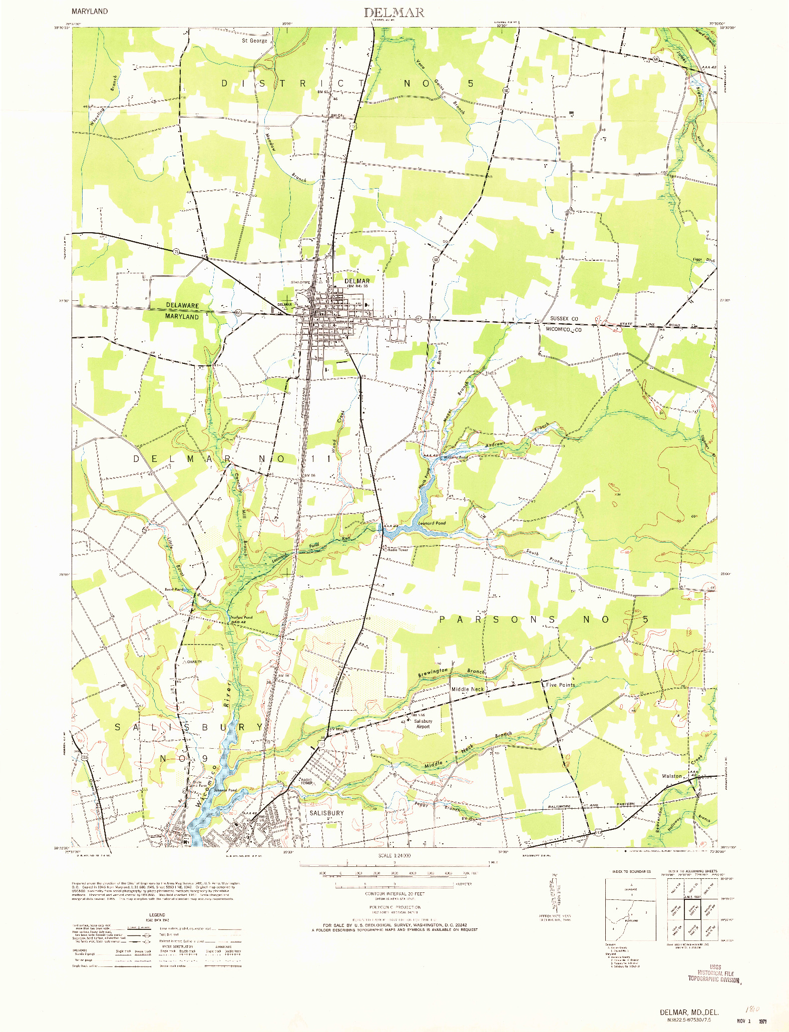 USGS 1:24000-SCALE QUADRANGLE FOR DELMAR, MD 1971