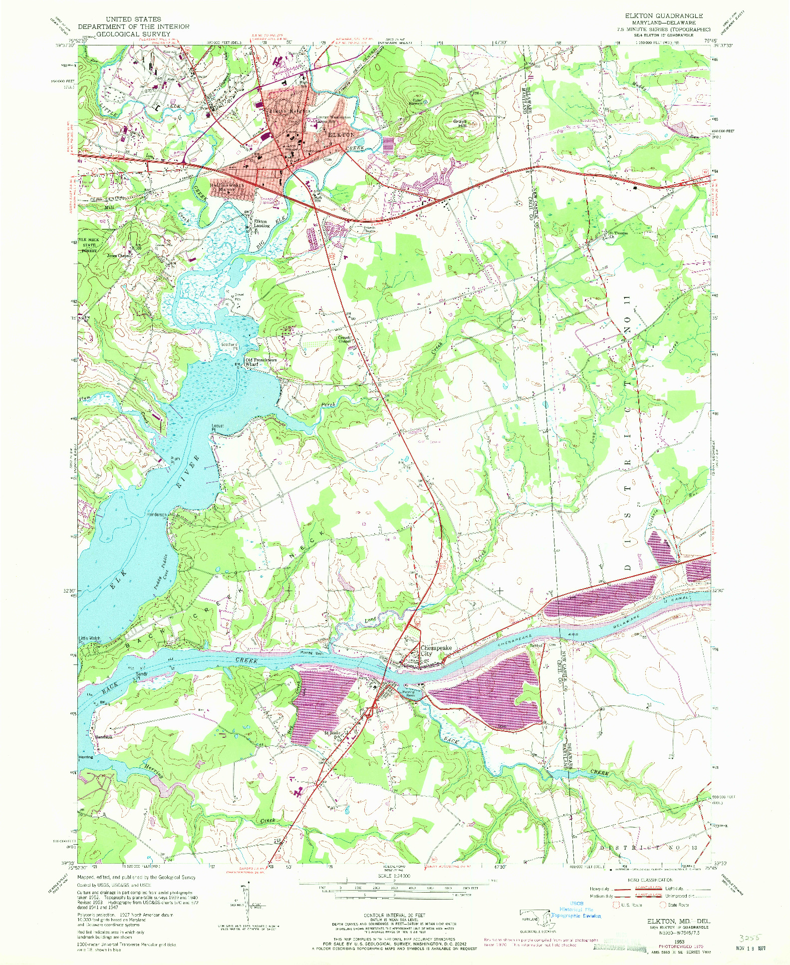 USGS 1:24000-SCALE QUADRANGLE FOR ELKTON, MD 1953