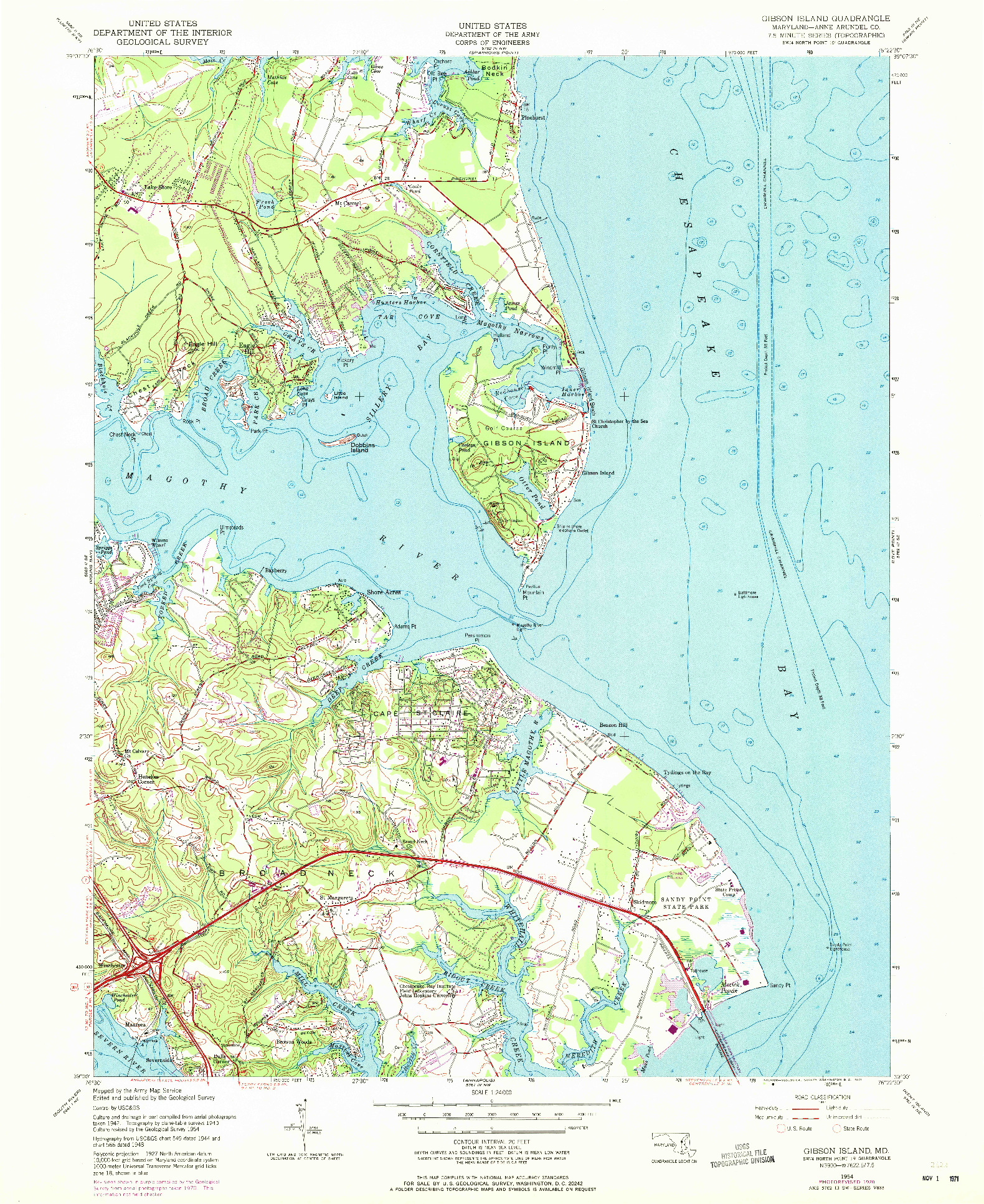 USGS 1:24000-SCALE QUADRANGLE FOR GIBSON ISLAND, MD 1954