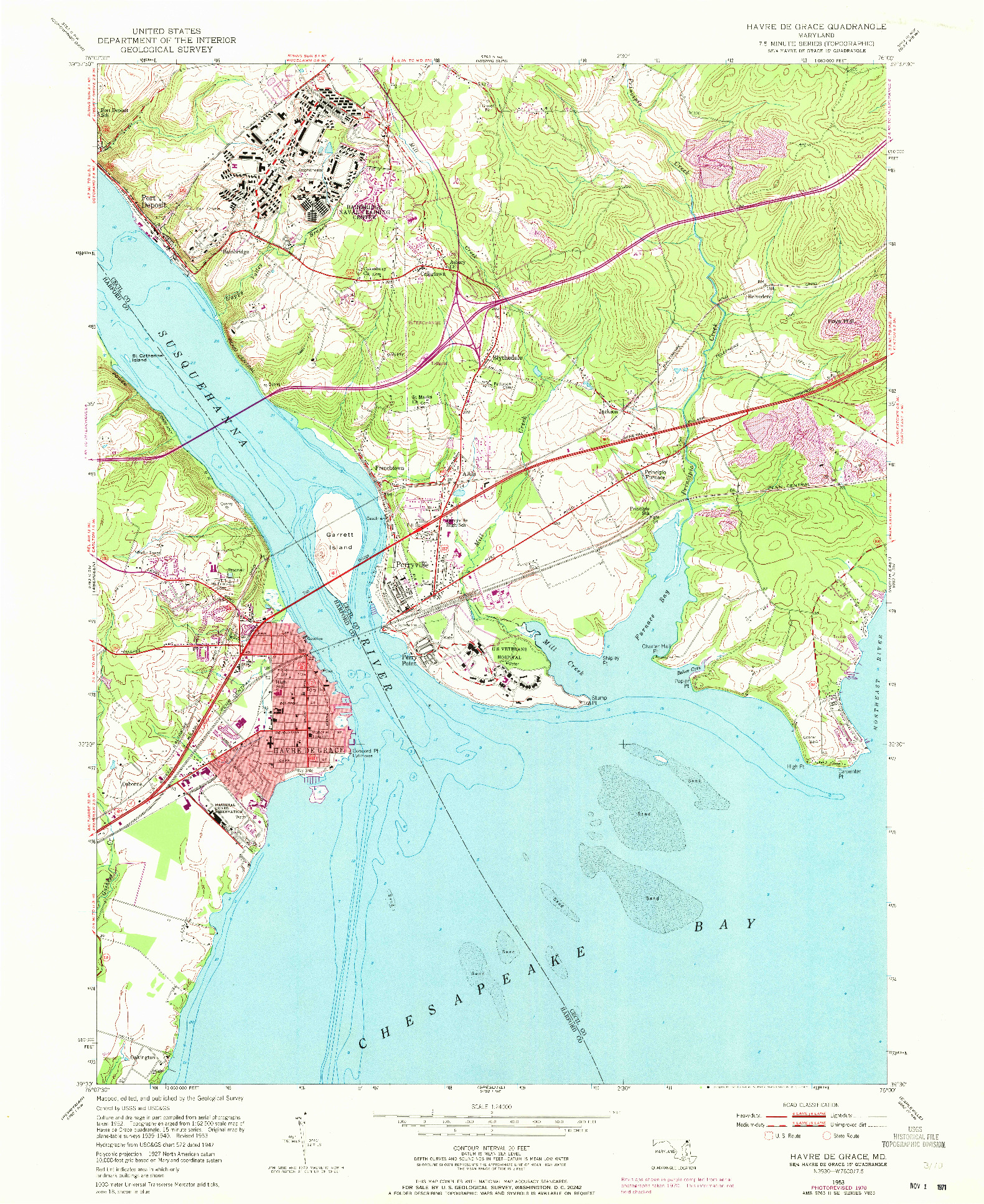 USGS 1:24000-SCALE QUADRANGLE FOR HAVRE DE GRACE, MD 1953