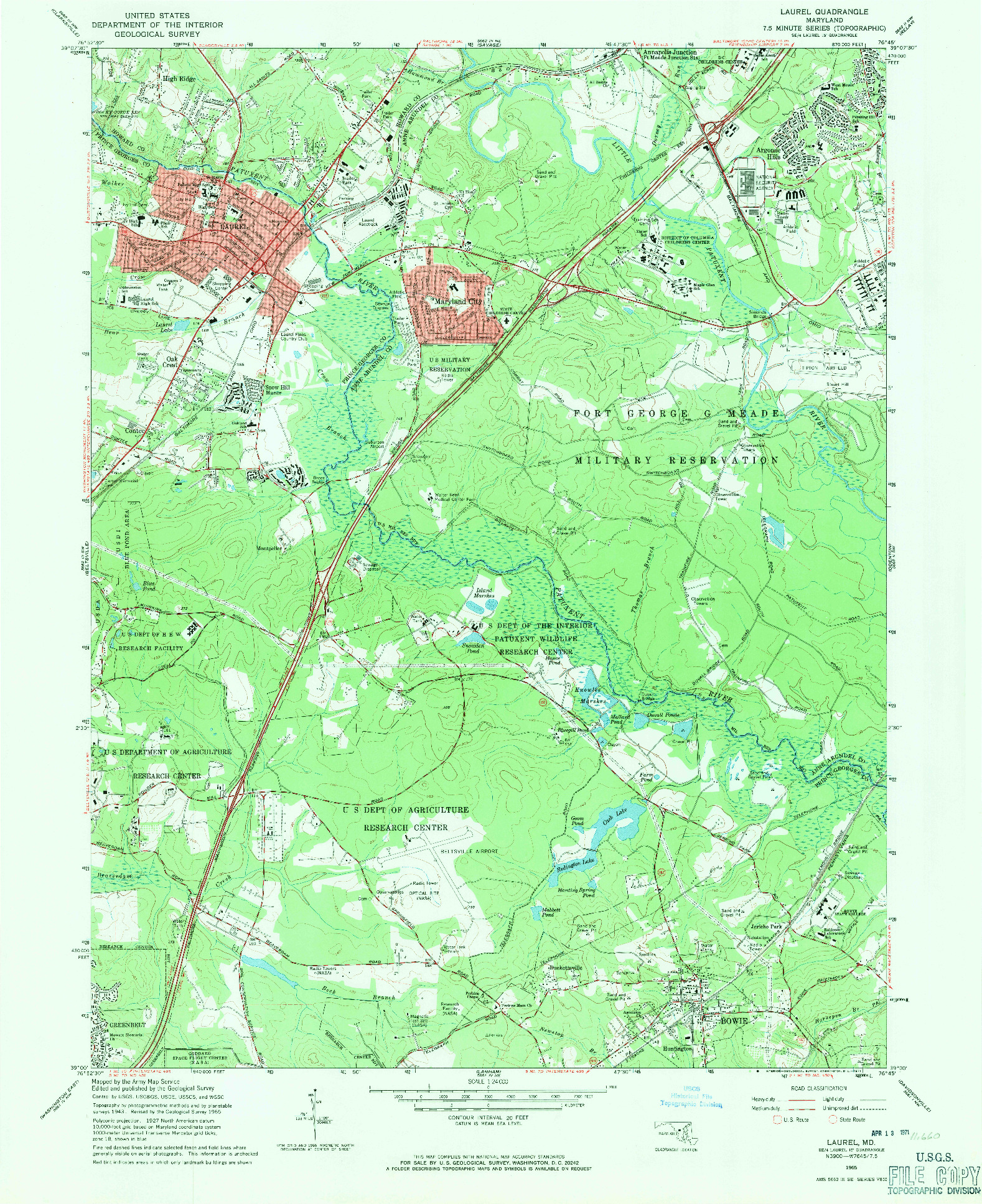 USGS 1:24000-SCALE QUADRANGLE FOR LAUREL, MD 1965