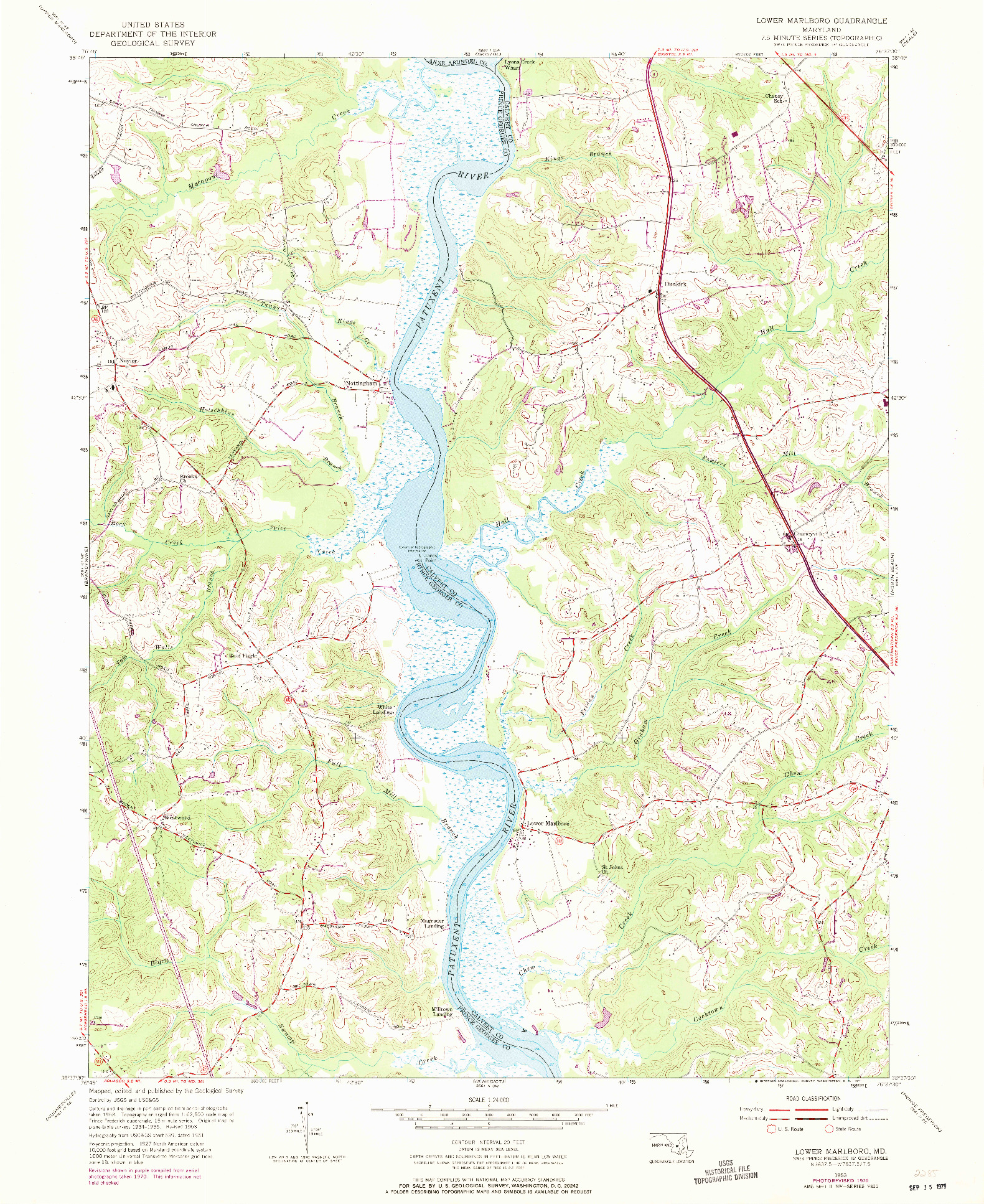 USGS 1:24000-SCALE QUADRANGLE FOR LOWER MARLBORO, MD 1953