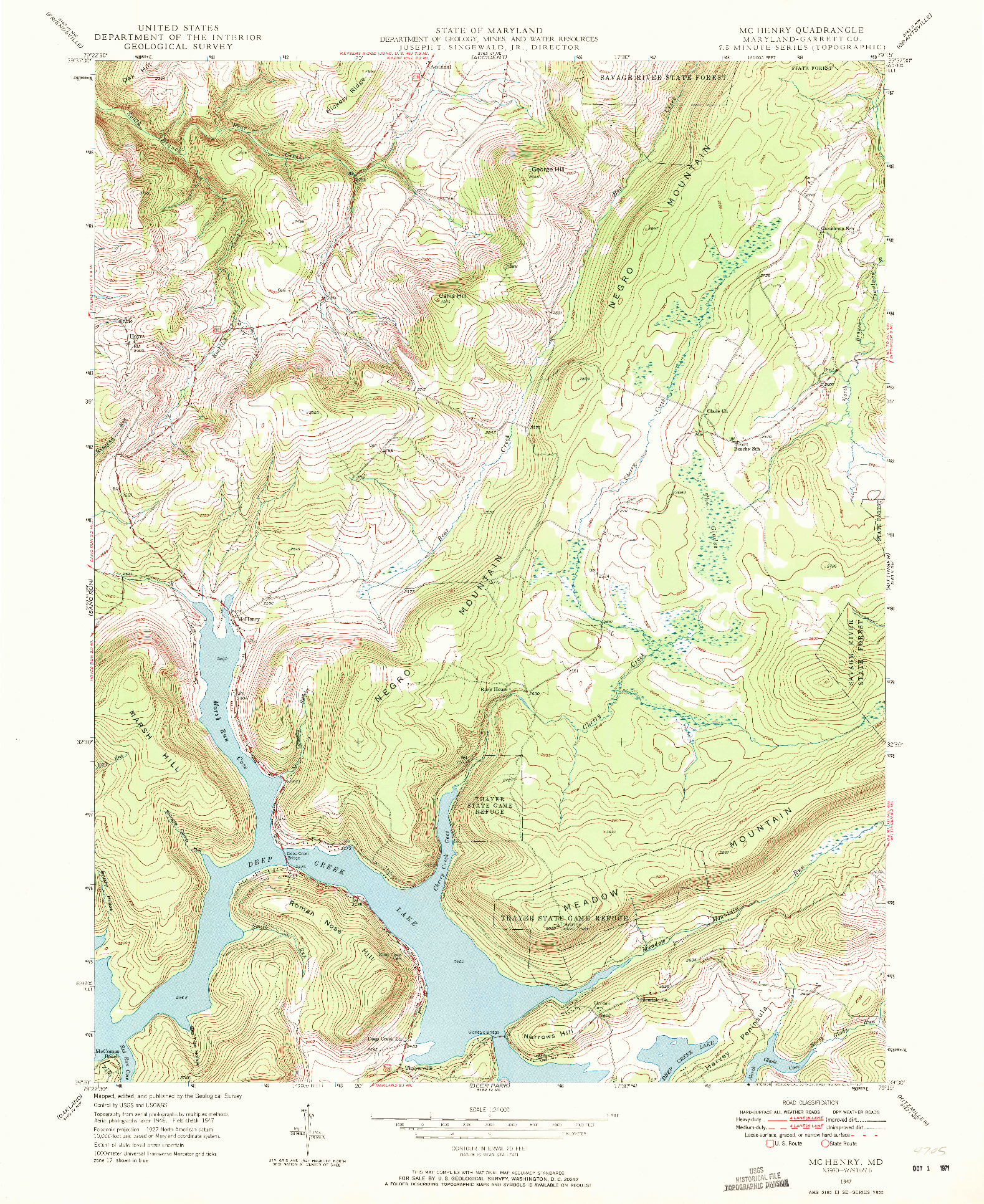 USGS 1:24000-SCALE QUADRANGLE FOR MCHENRY, MD 1947