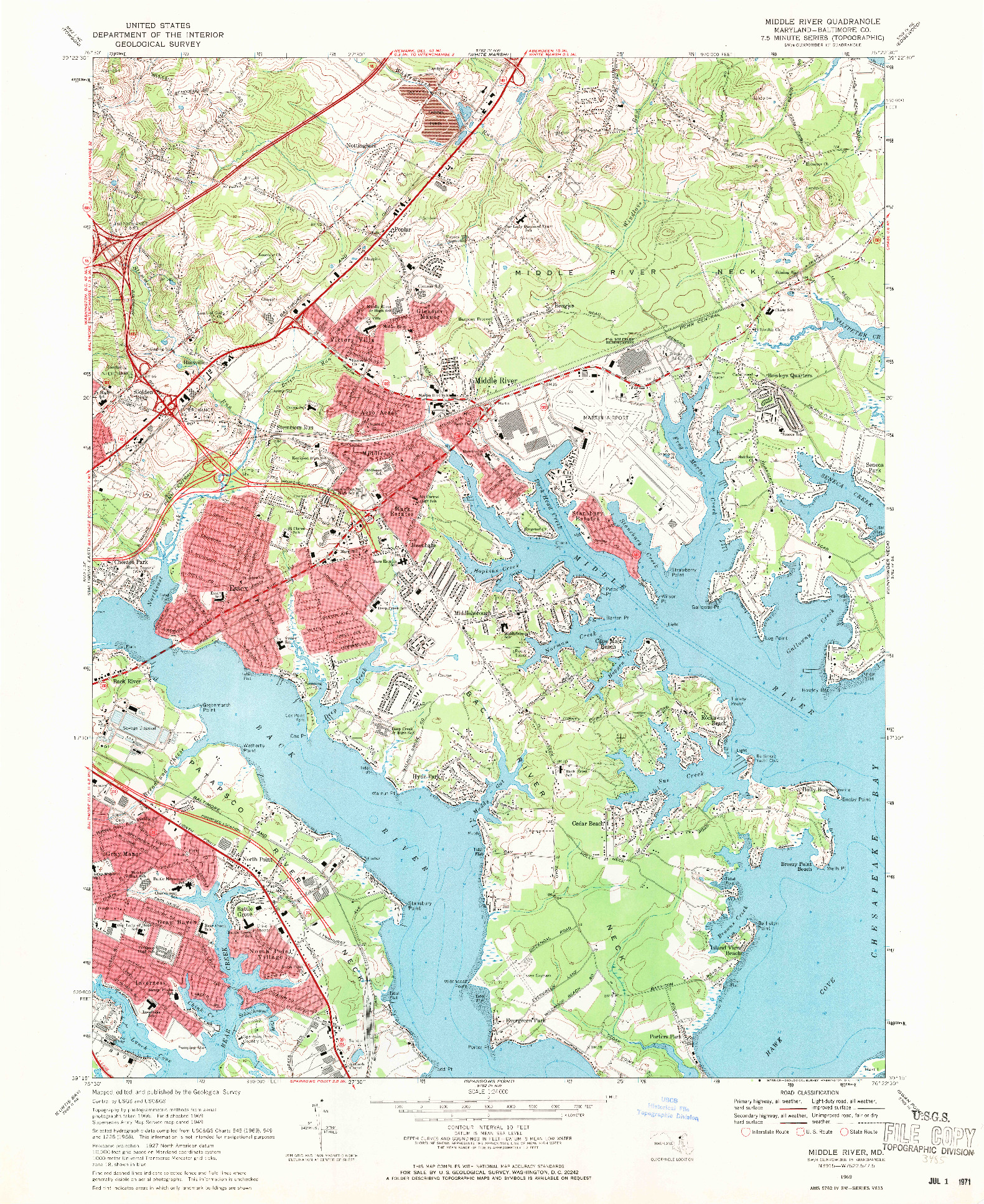 USGS 1:24000-SCALE QUADRANGLE FOR MIDDLE RIVER, MD 1969