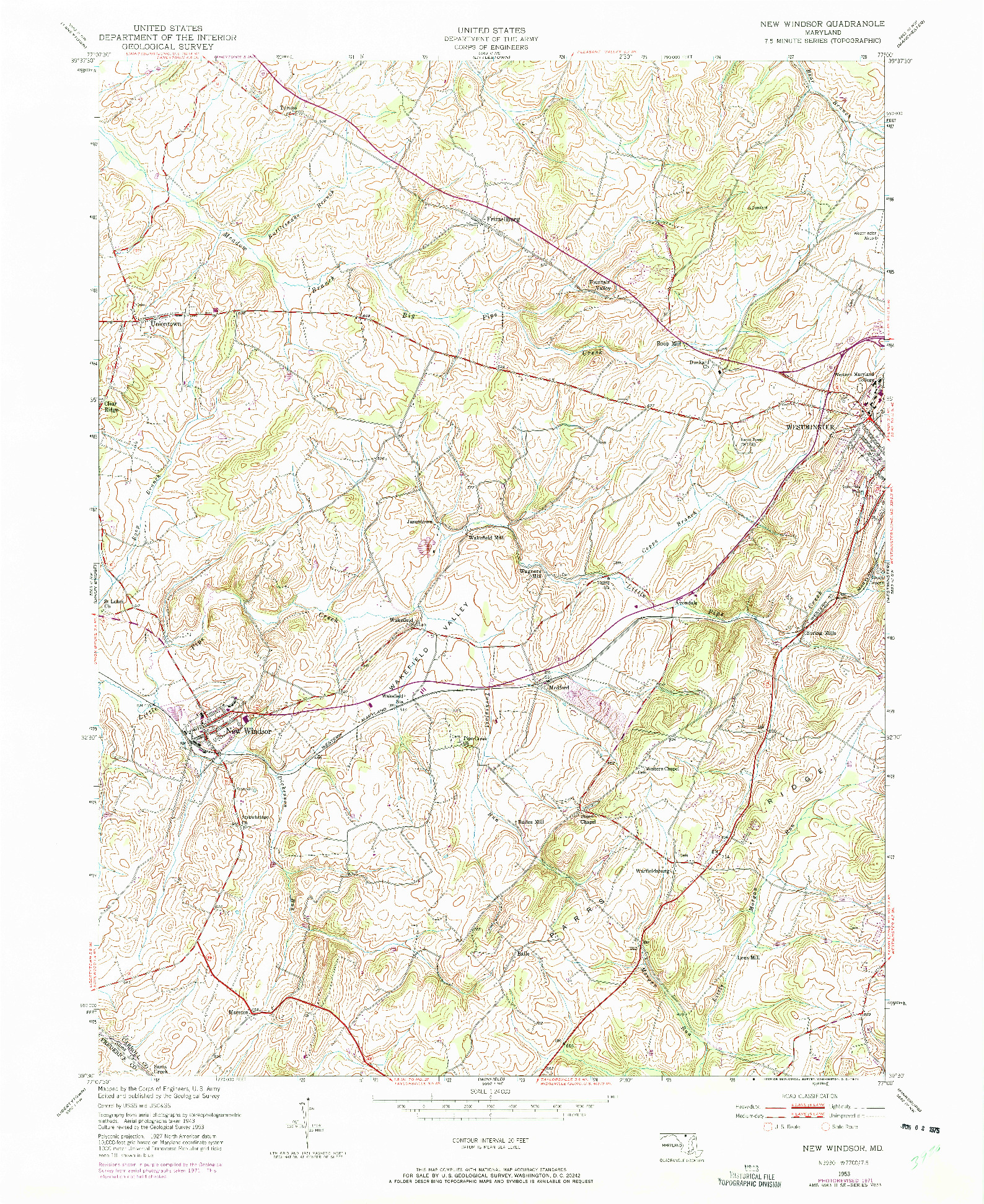 USGS 1:24000-SCALE QUADRANGLE FOR NEW WINDSOR, MD 1953