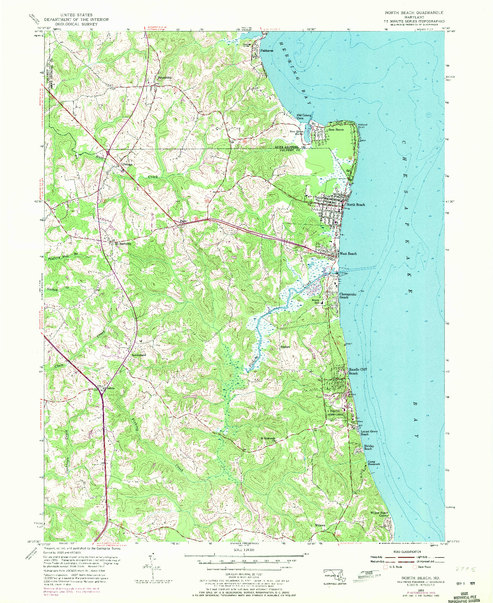 USGS 1:24000-SCALE QUADRANGLE FOR NORTH BEACH, MD 1953