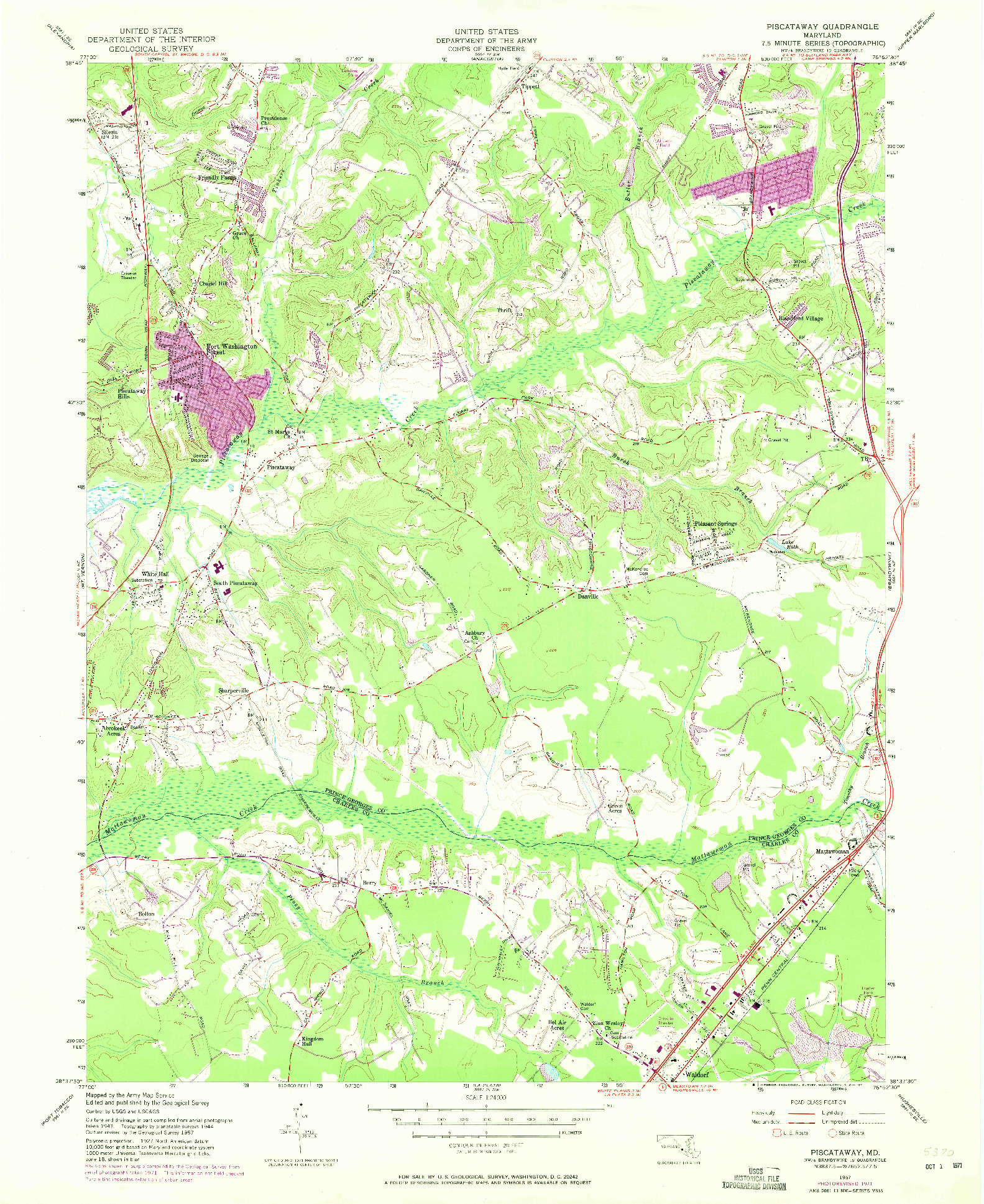 USGS 1:24000-SCALE QUADRANGLE FOR PISCATAWAY, MD 1957