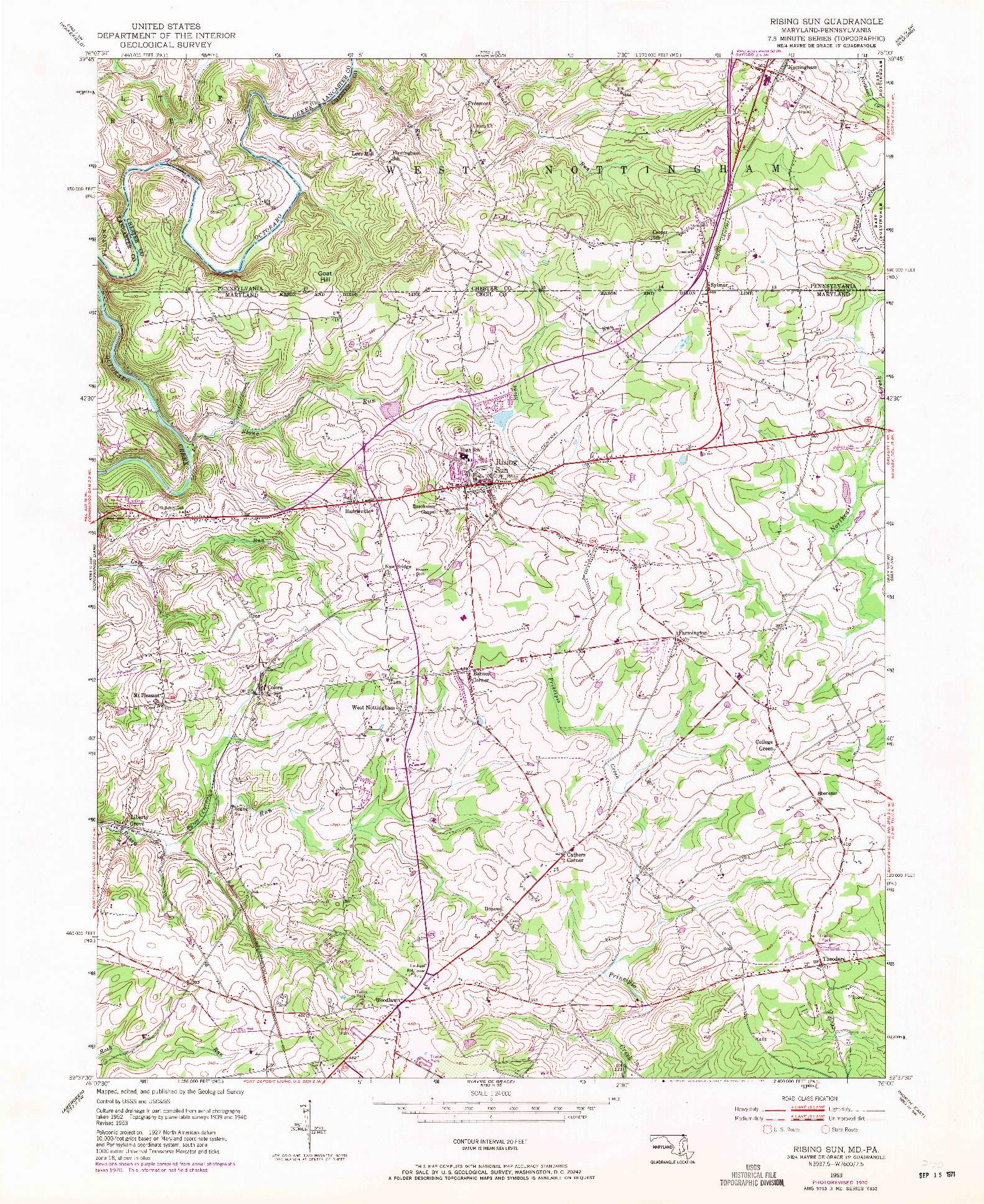 USGS 1:24000-SCALE QUADRANGLE FOR RISING SUN, MD 1953