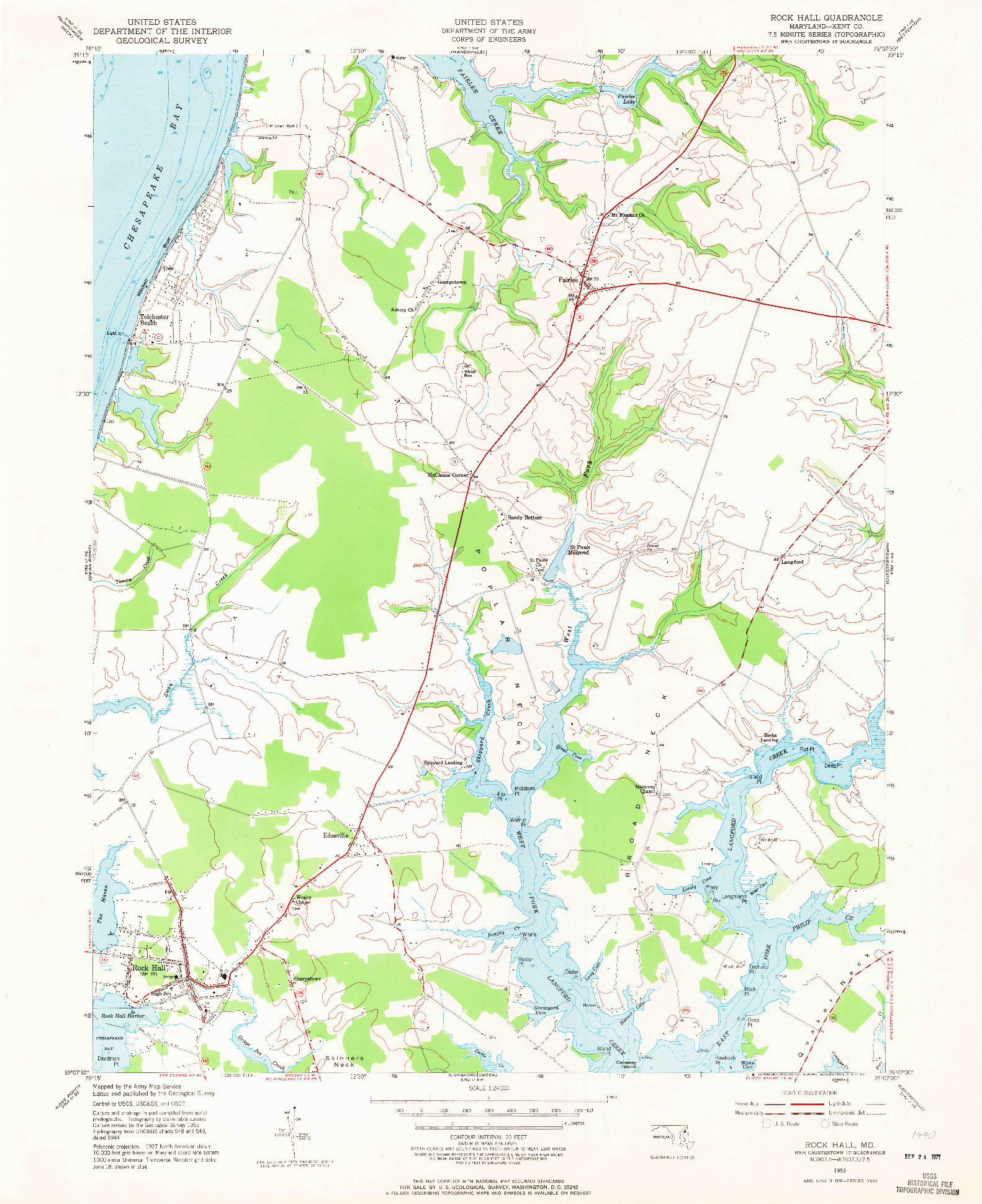 USGS 1:24000-SCALE QUADRANGLE FOR ROCK HALL, MD 1953