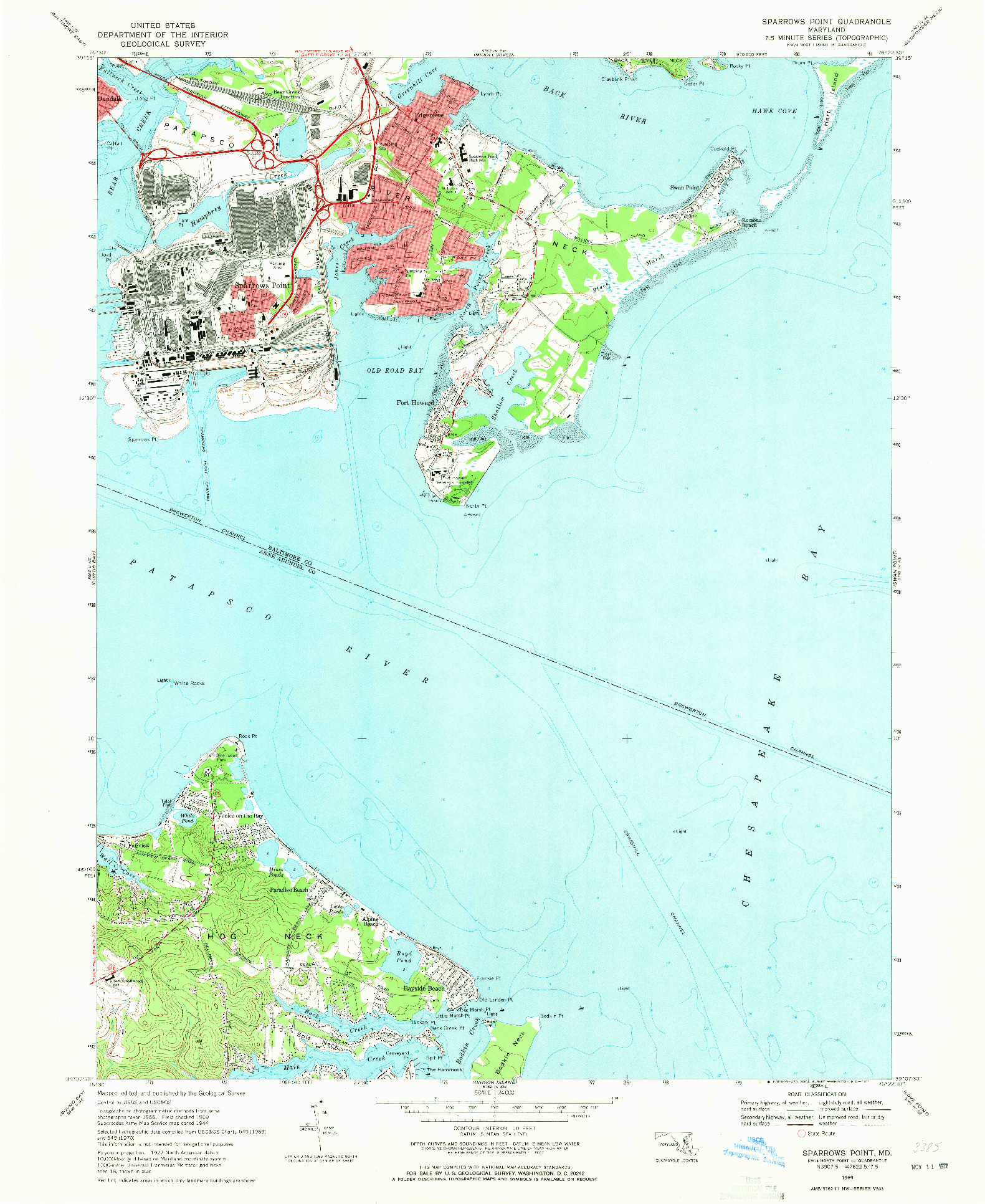 USGS 1:24000-SCALE QUADRANGLE FOR SPARROWS POINT, MD 1969