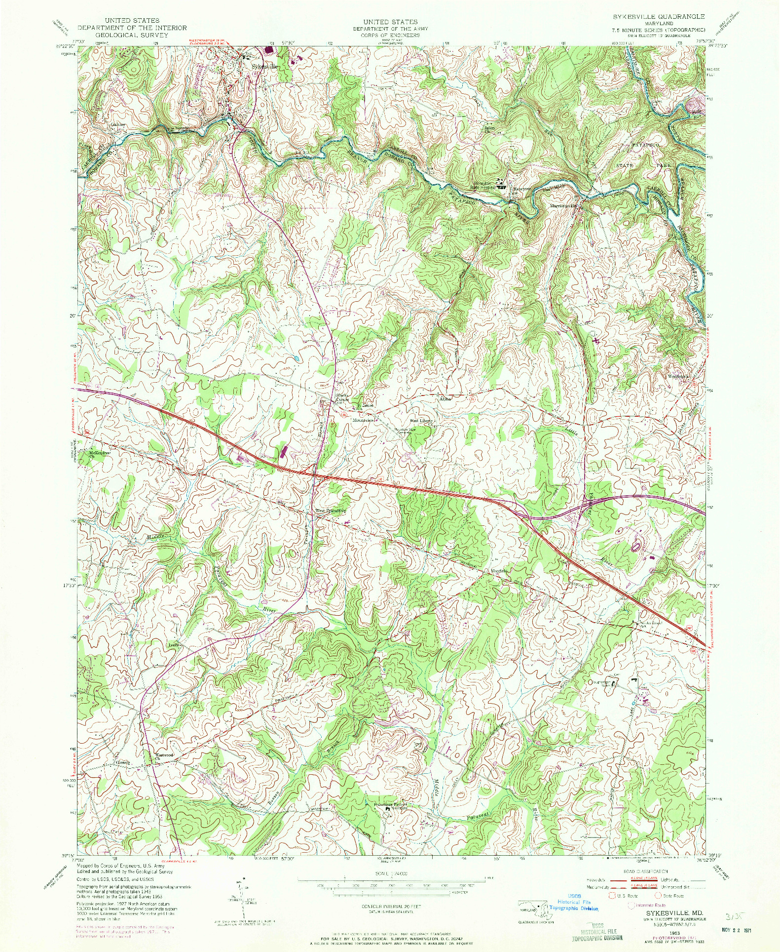 USGS 1:24000-SCALE QUADRANGLE FOR SYKESVILLE, MD 1953