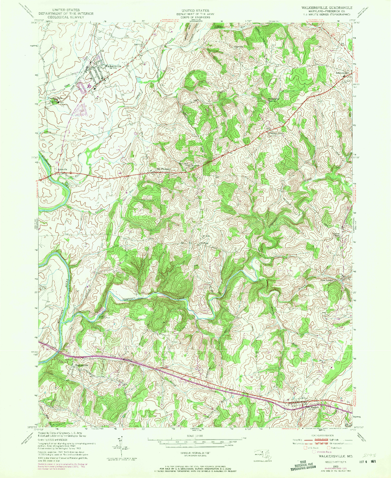 USGS 1:24000-SCALE QUADRANGLE FOR WALKERSVILLE, MD 1953