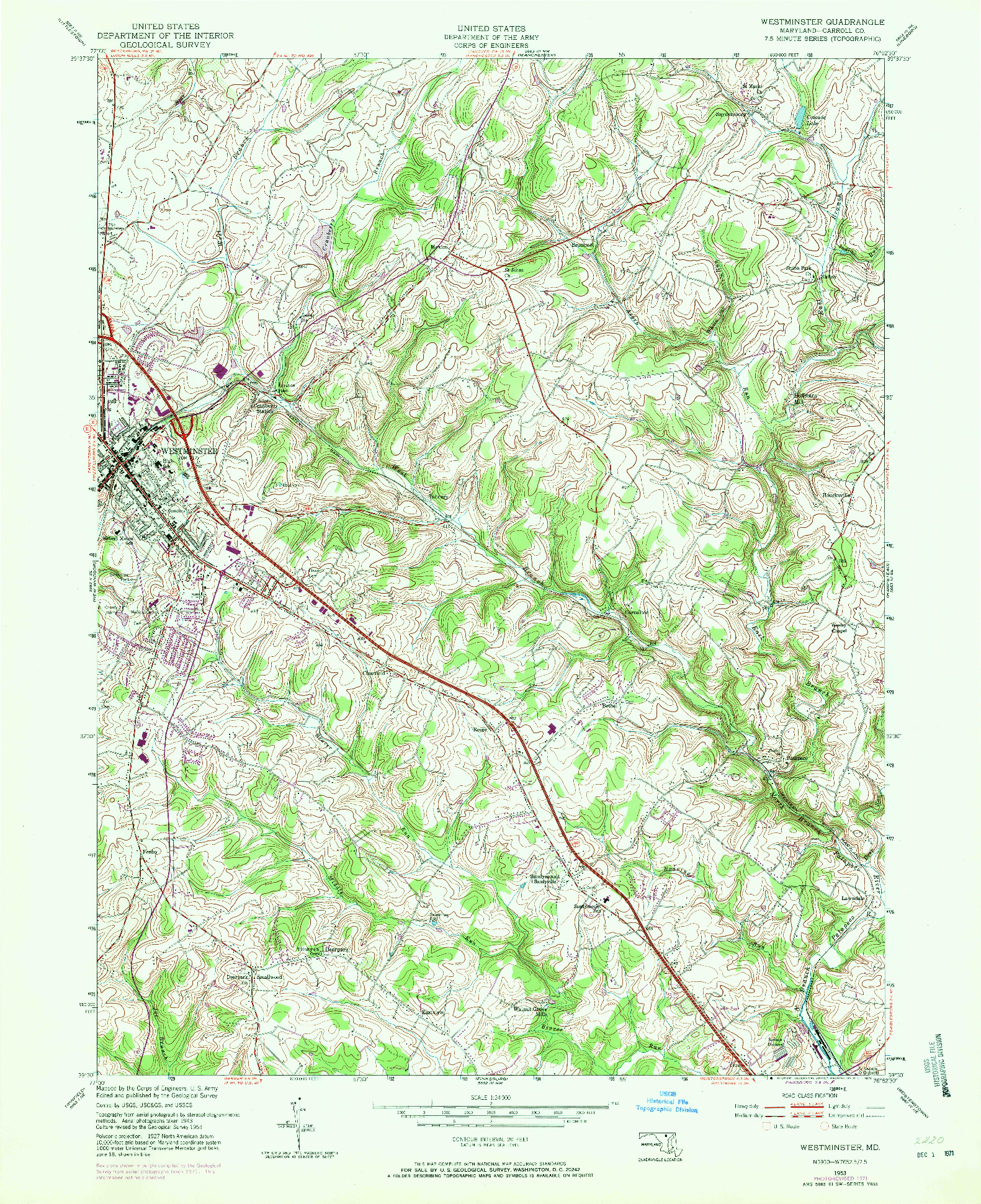 USGS 1:24000-SCALE QUADRANGLE FOR WESTMINSTER, MD 1953