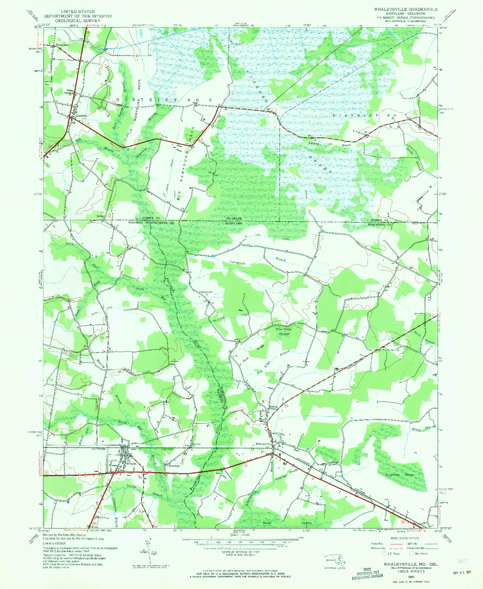 USGS 1:24000-SCALE QUADRANGLE FOR WHALEYSVILLE, MD 1942