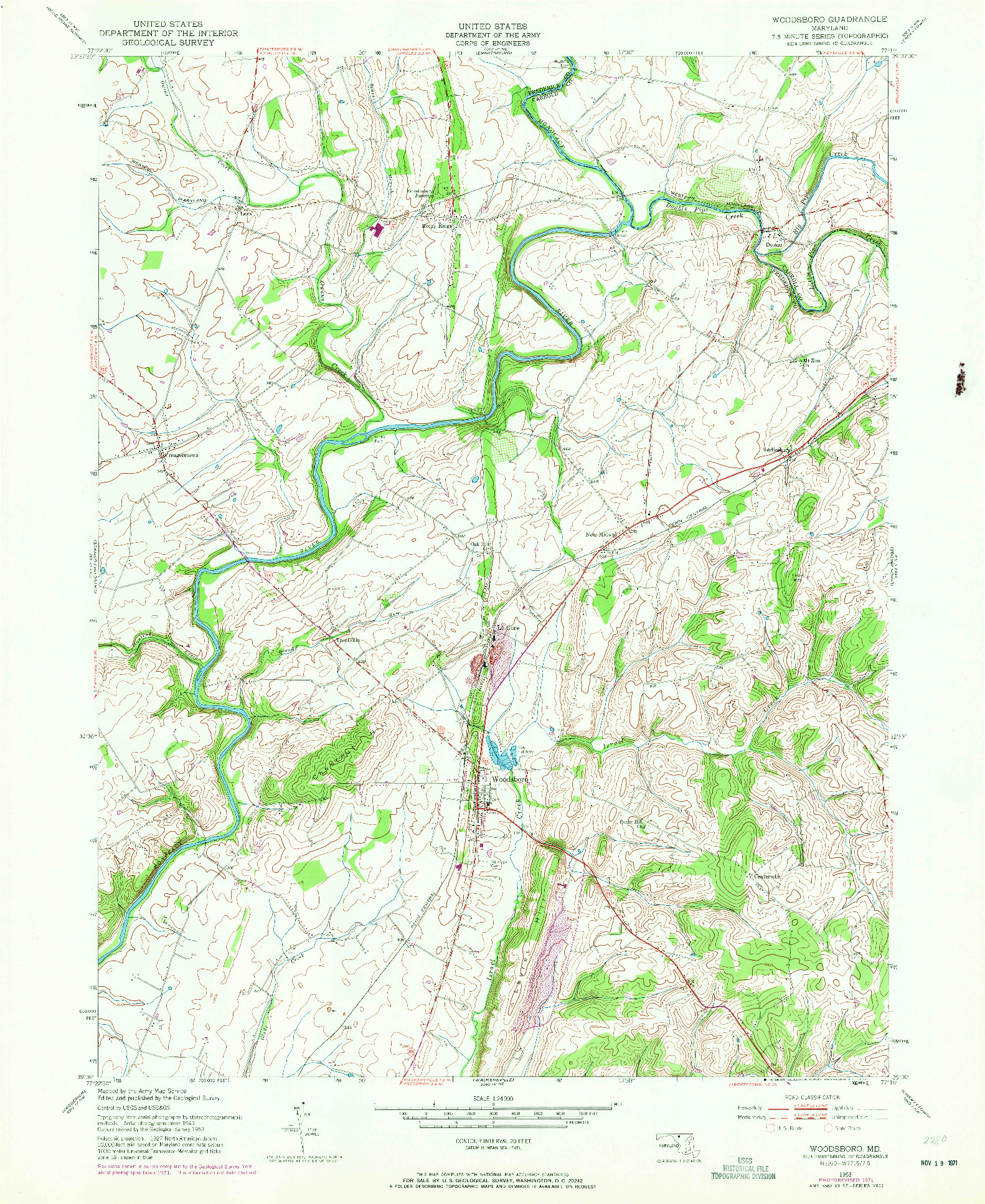 USGS 1:24000-SCALE QUADRANGLE FOR WOODSBORO, MD 1953