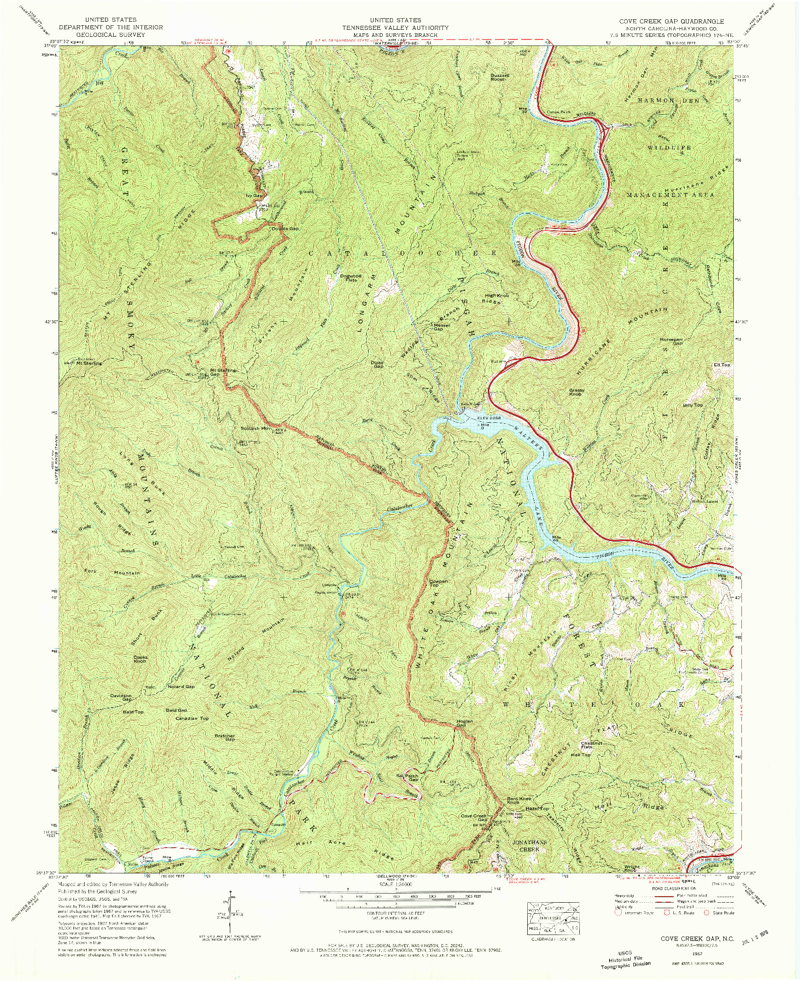 USGS 1:24000-SCALE QUADRANGLE FOR COVE CREEK GAP, NC 1967