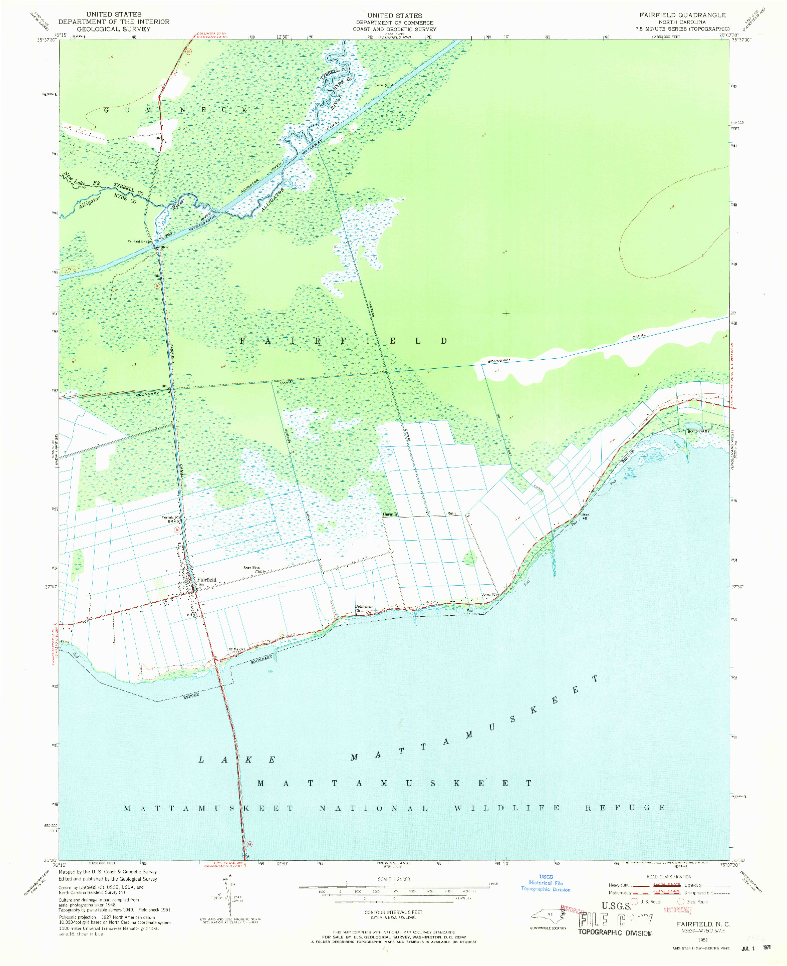 USGS 1:24000-SCALE QUADRANGLE FOR FAIRFIELD, NC 1951