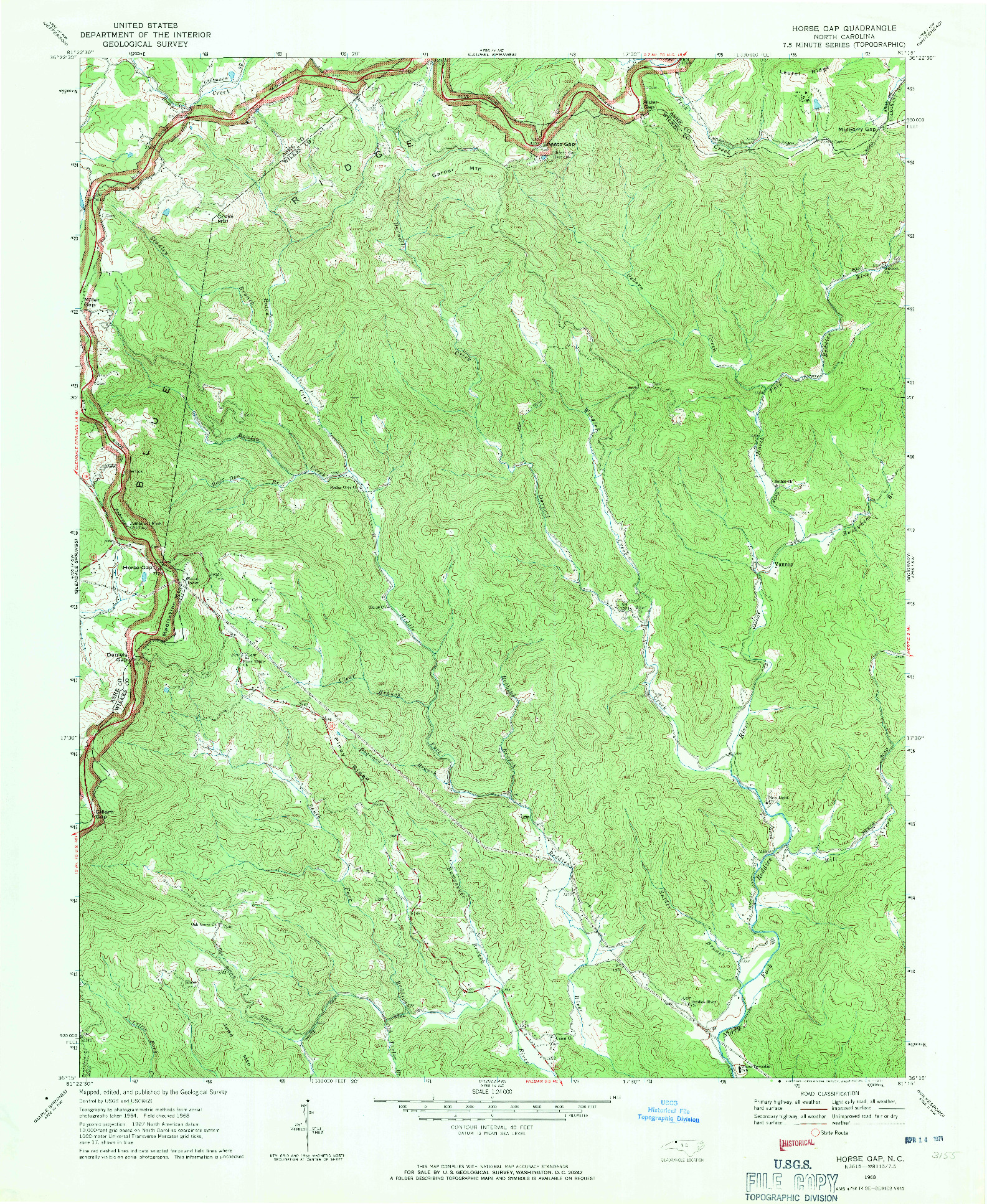 USGS 1:24000-SCALE QUADRANGLE FOR HORSE GAP, NC 1968