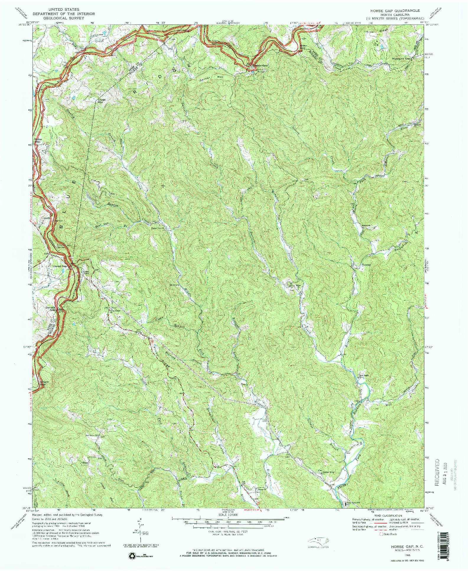 USGS 1:24000-SCALE QUADRANGLE FOR HORSE GAP, NC 1968