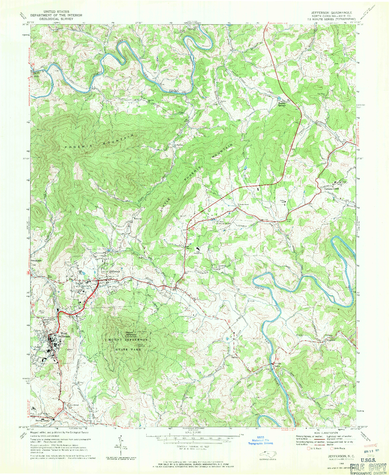 USGS 1:24000-SCALE QUADRANGLE FOR JEFFERSON, NC 1968