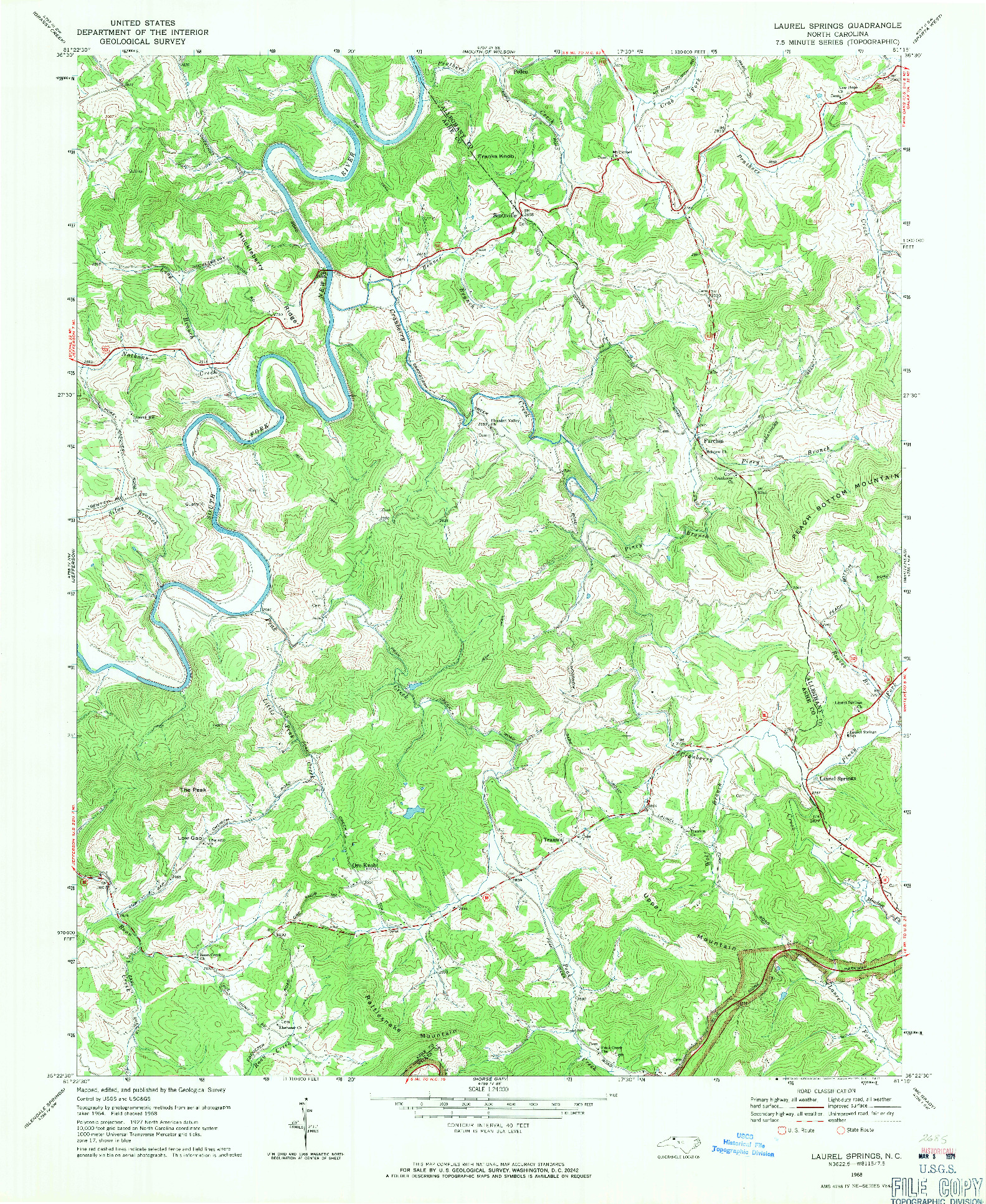 USGS 1:24000-SCALE QUADRANGLE FOR LAUREL SPRINGS, NC 1968