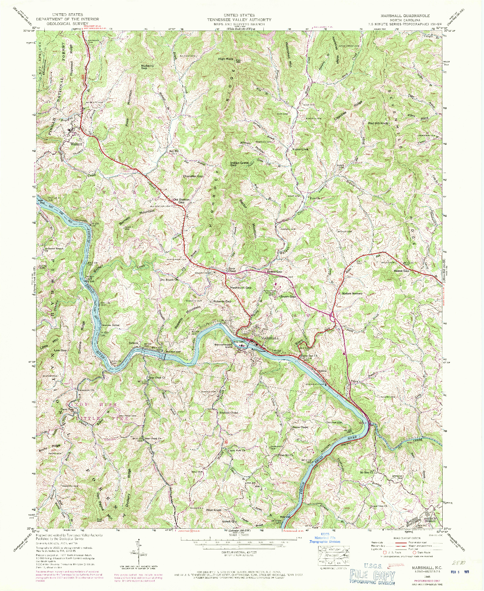 USGS 1:24000-SCALE QUADRANGLE FOR MARSHALL, NC 1945