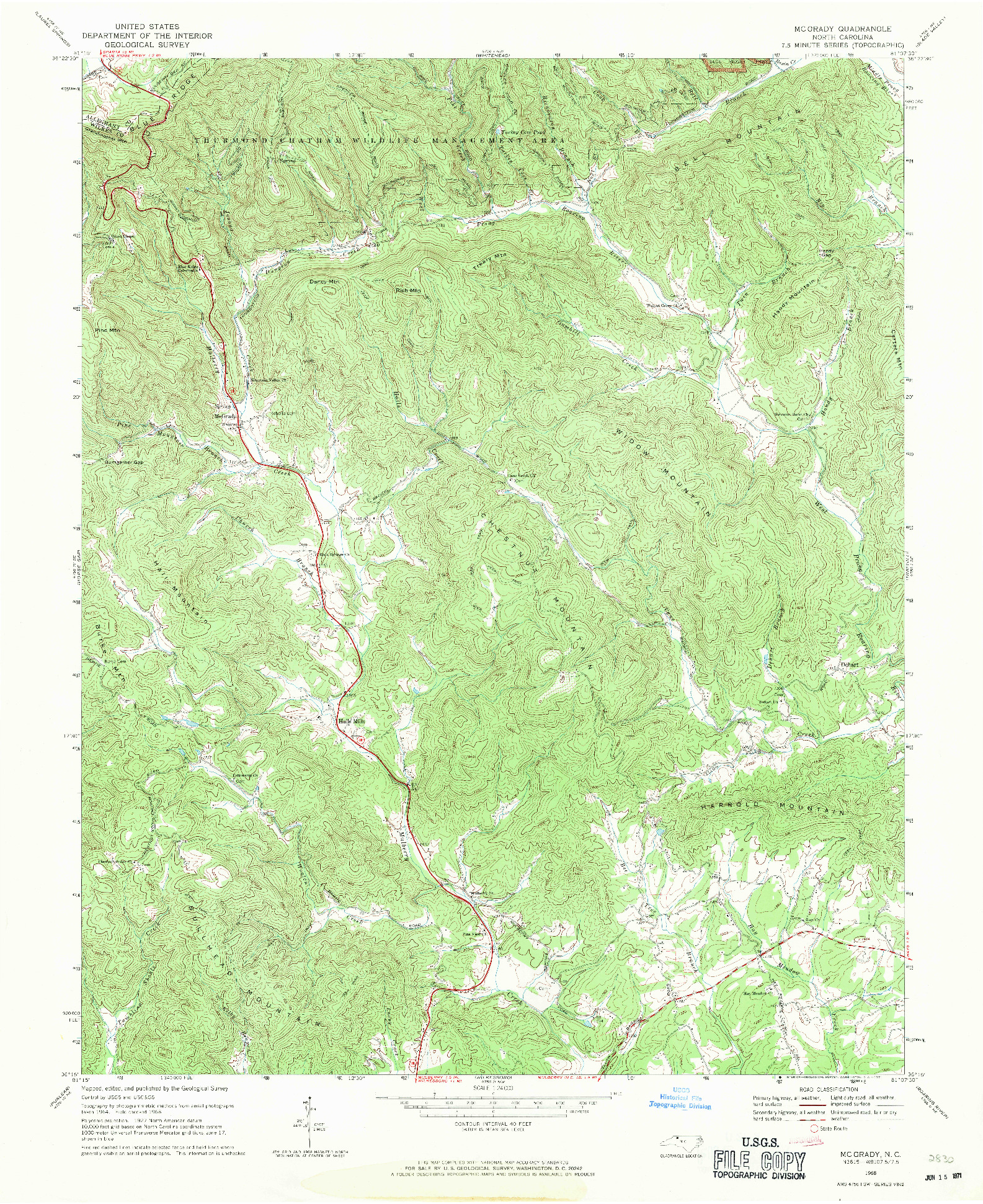 USGS 1:24000-SCALE QUADRANGLE FOR MC GRADY, NC 1968