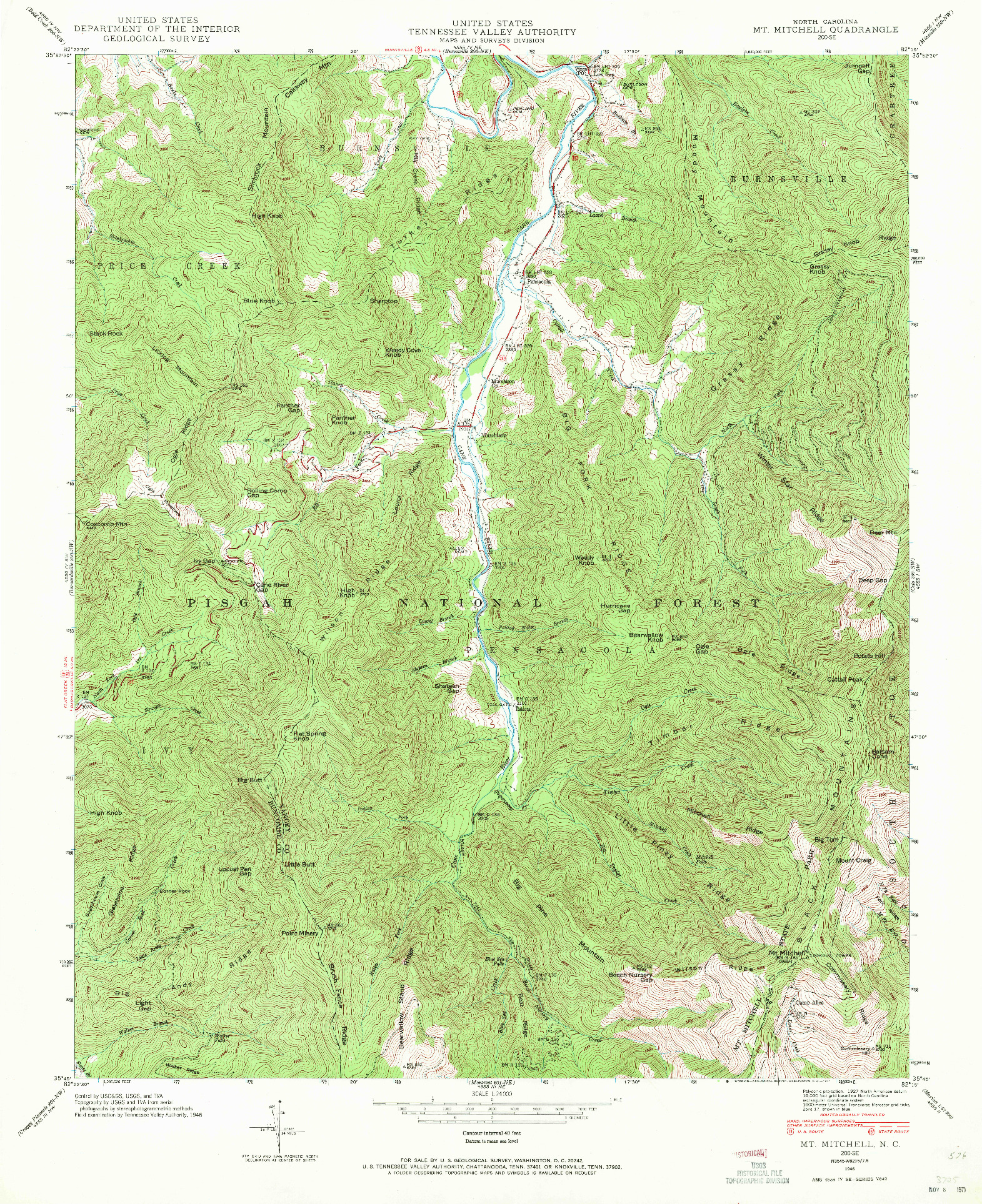 USGS 1:24000-SCALE QUADRANGLE FOR MT. MITCHELL, NC 1946