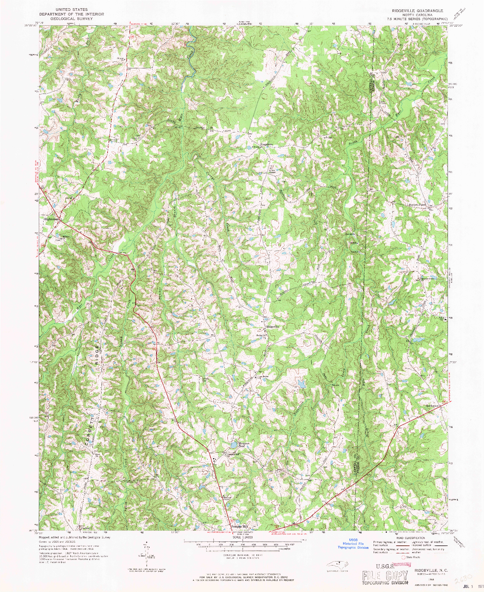USGS 1:24000-SCALE QUADRANGLE FOR RIDGEVILLE, NC 1968