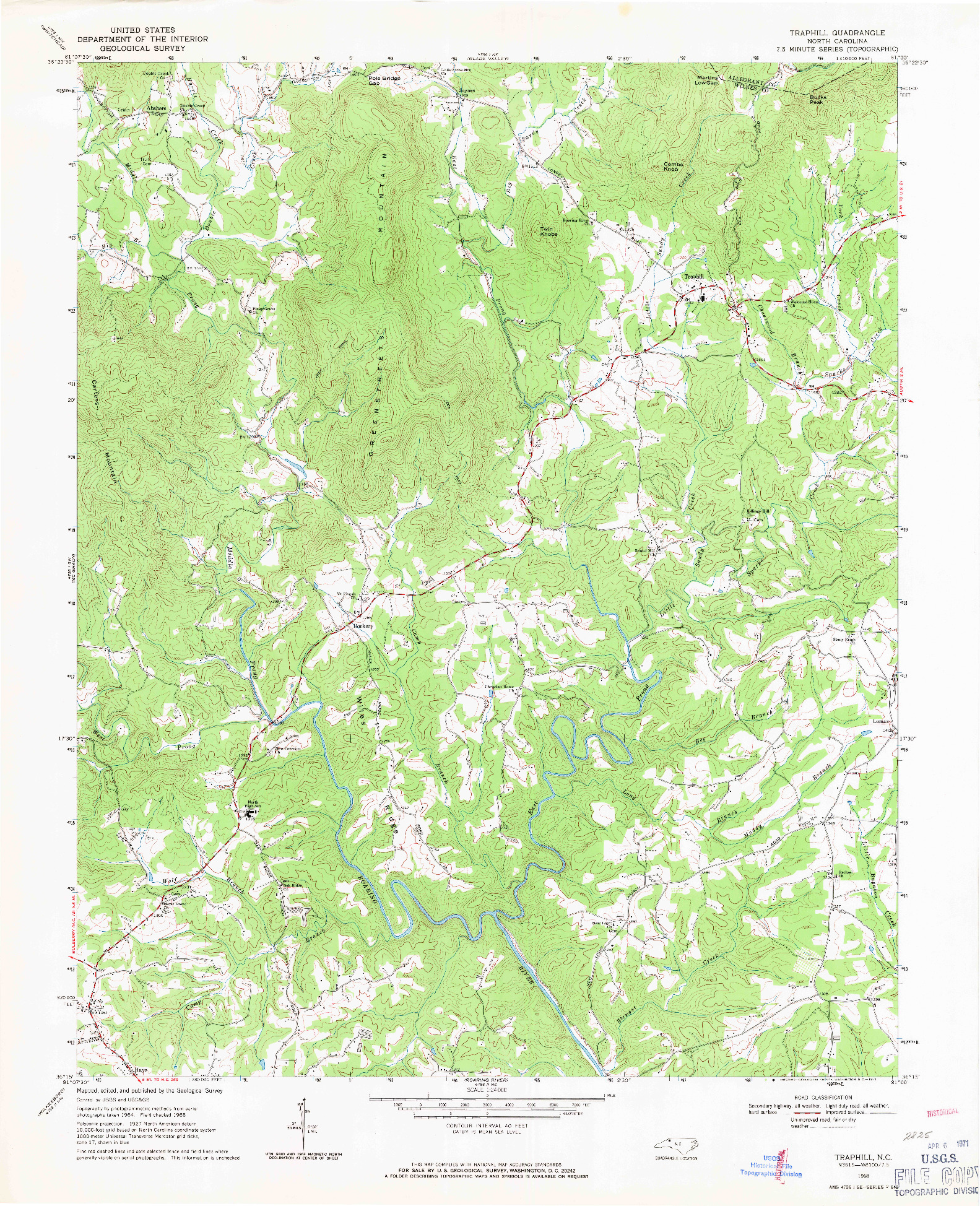 USGS 1:24000-SCALE QUADRANGLE FOR TRAPHILL, NC 1968