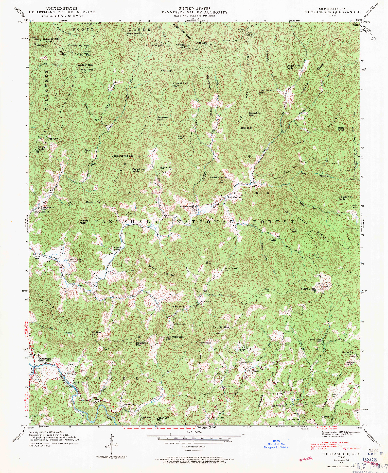 USGS 1:24000-SCALE QUADRANGLE FOR TUCKASEGEE, NC 1946
