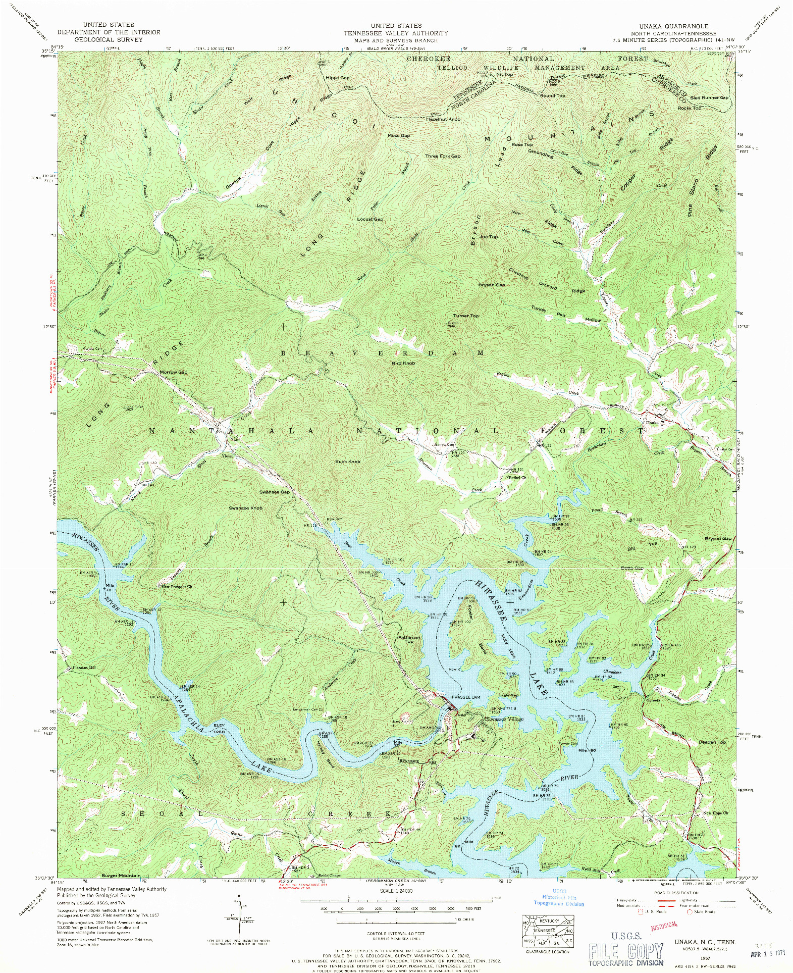 USGS 1:24000-SCALE QUADRANGLE FOR UNAKA, NC 1957