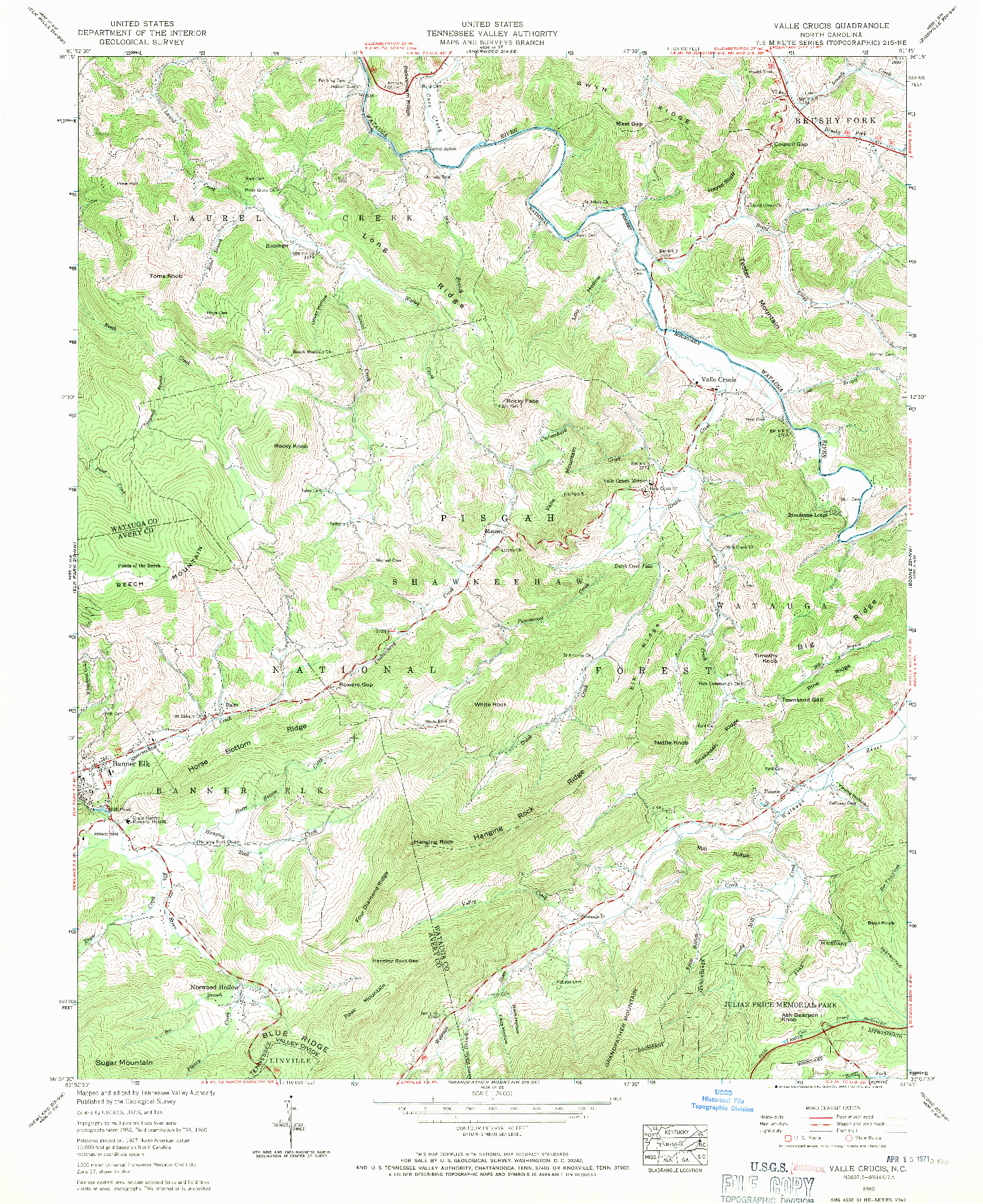 USGS 1:24000-SCALE QUADRANGLE FOR VALLE CRUCIS, NC 1960