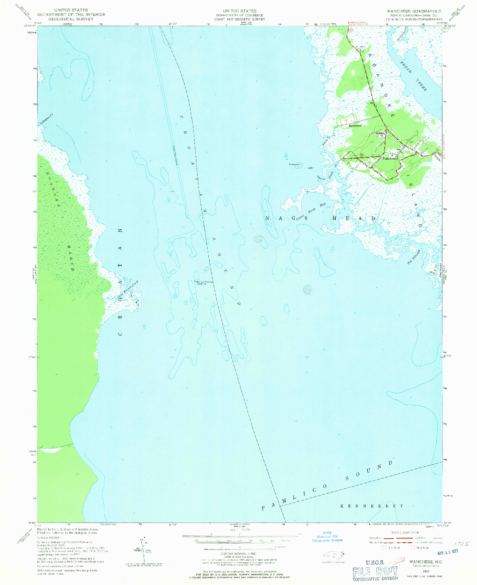 USGS 1:24000-SCALE QUADRANGLE FOR WANCHESE, NC 1953