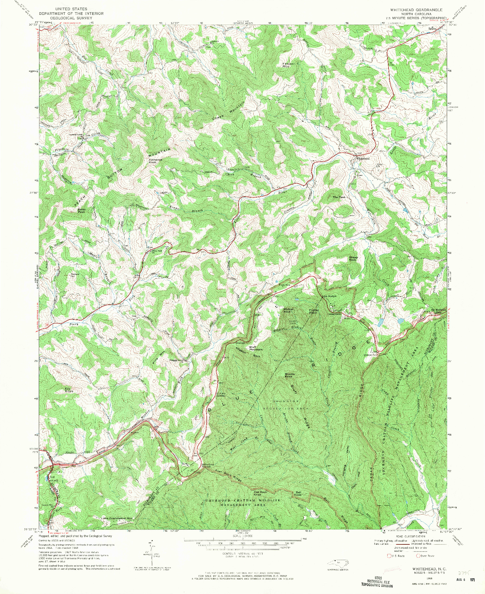 USGS 1:24000-SCALE QUADRANGLE FOR WHITEHEAD, NC 1968