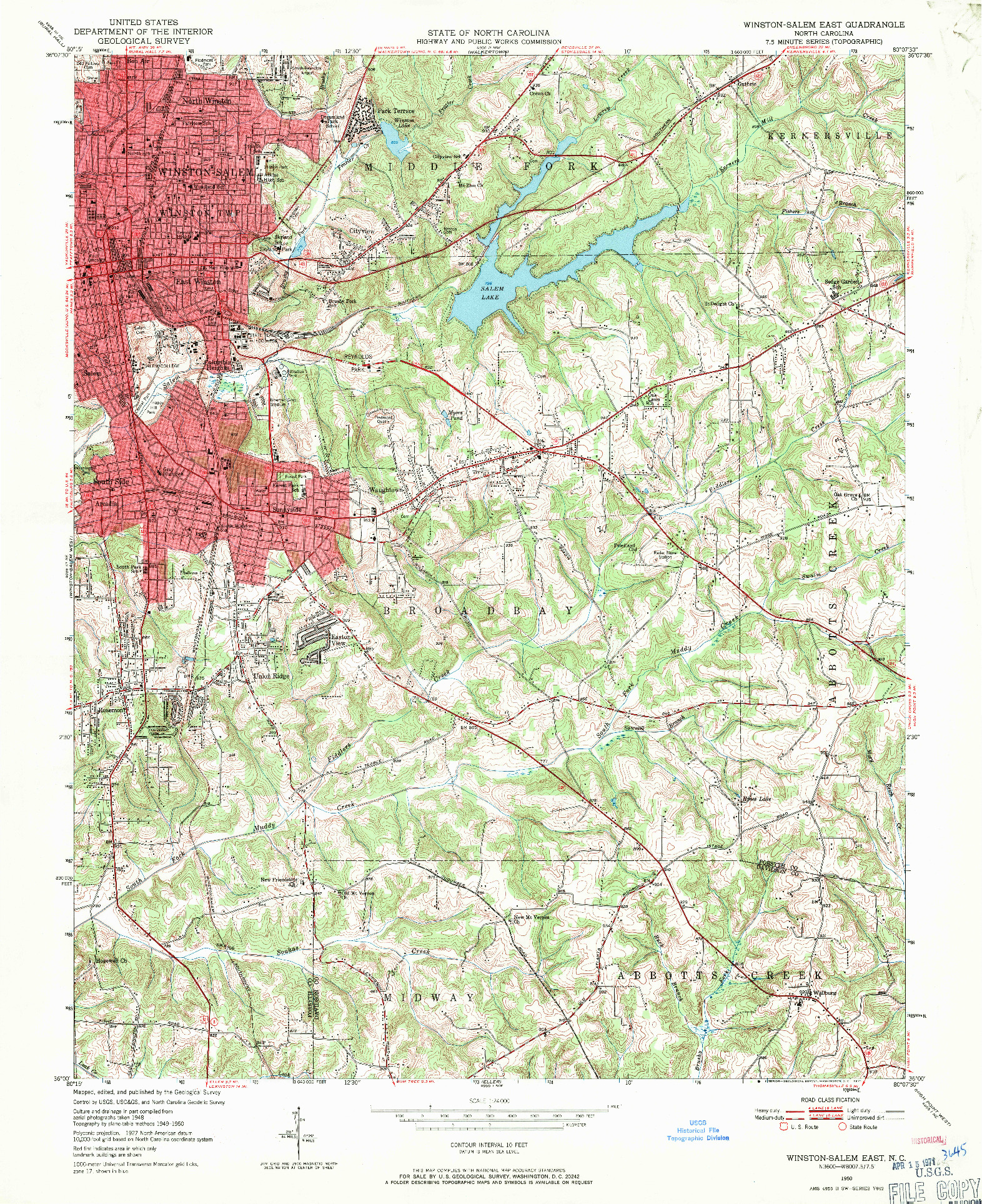 USGS 1:24000-SCALE QUADRANGLE FOR WINSTON-SALEM EAST, NC 1950