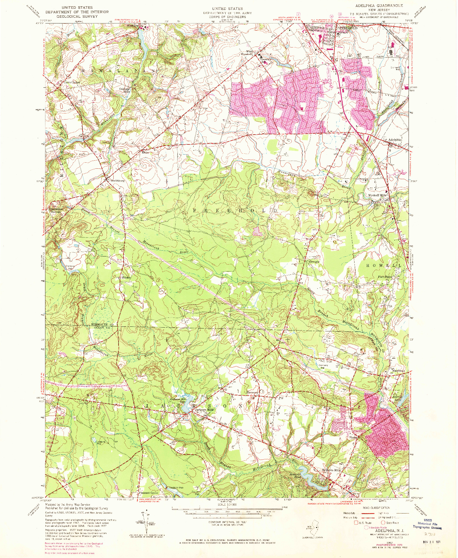 USGS 1:24000-SCALE QUADRANGLE FOR ADELPHIA, NJ 1957