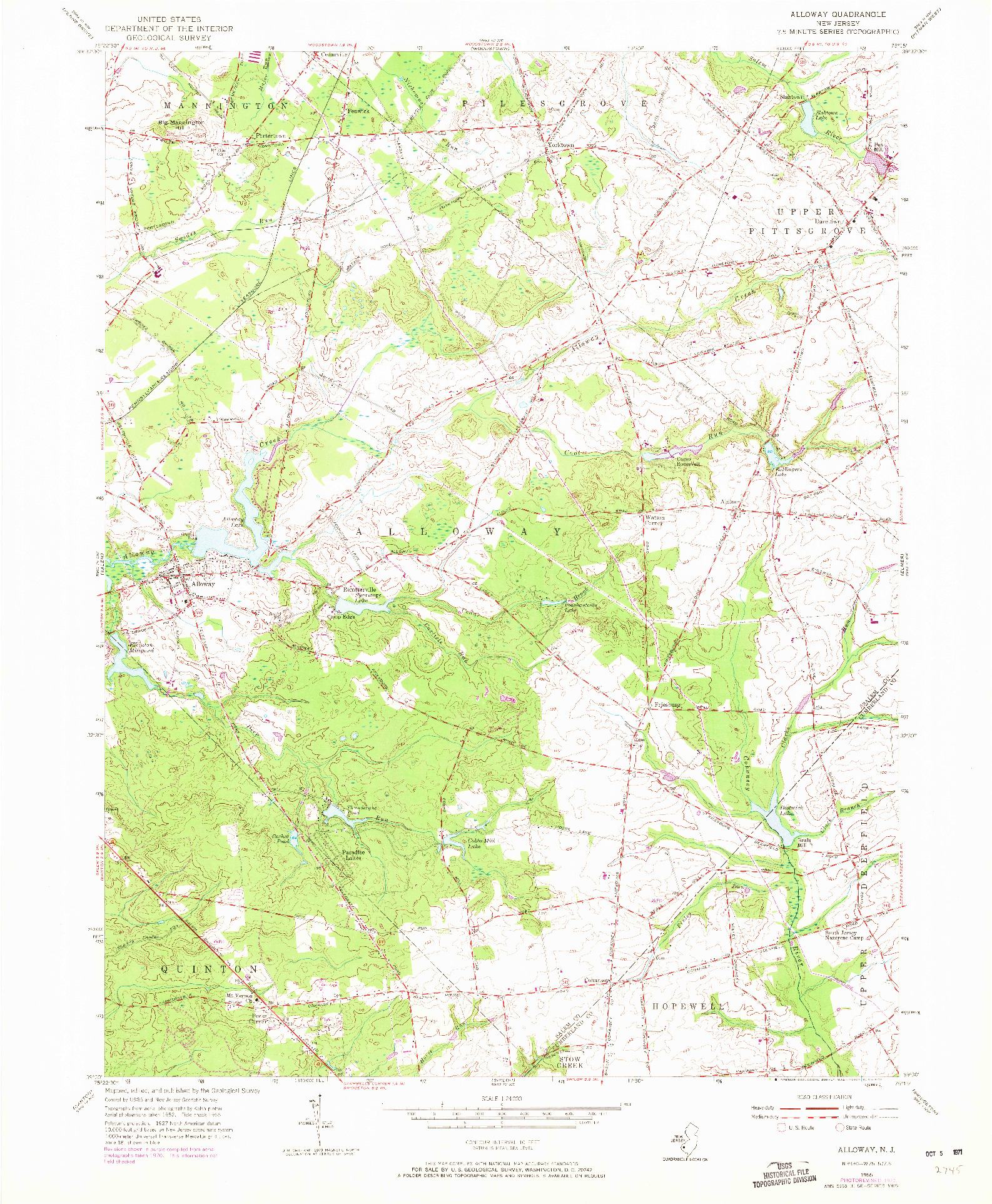 USGS 1:24000-SCALE QUADRANGLE FOR ALLOWAY, NJ 1955