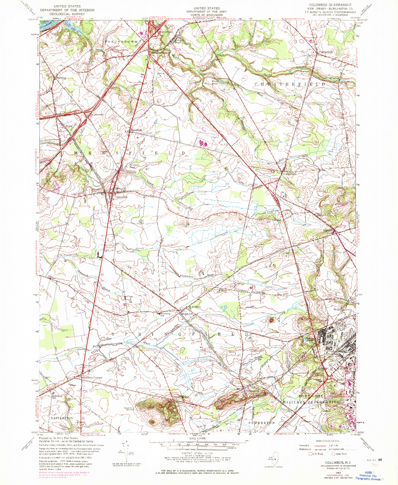 USGS 1:24000-SCALE QUADRANGLE FOR COLUMBUS, NJ 1957